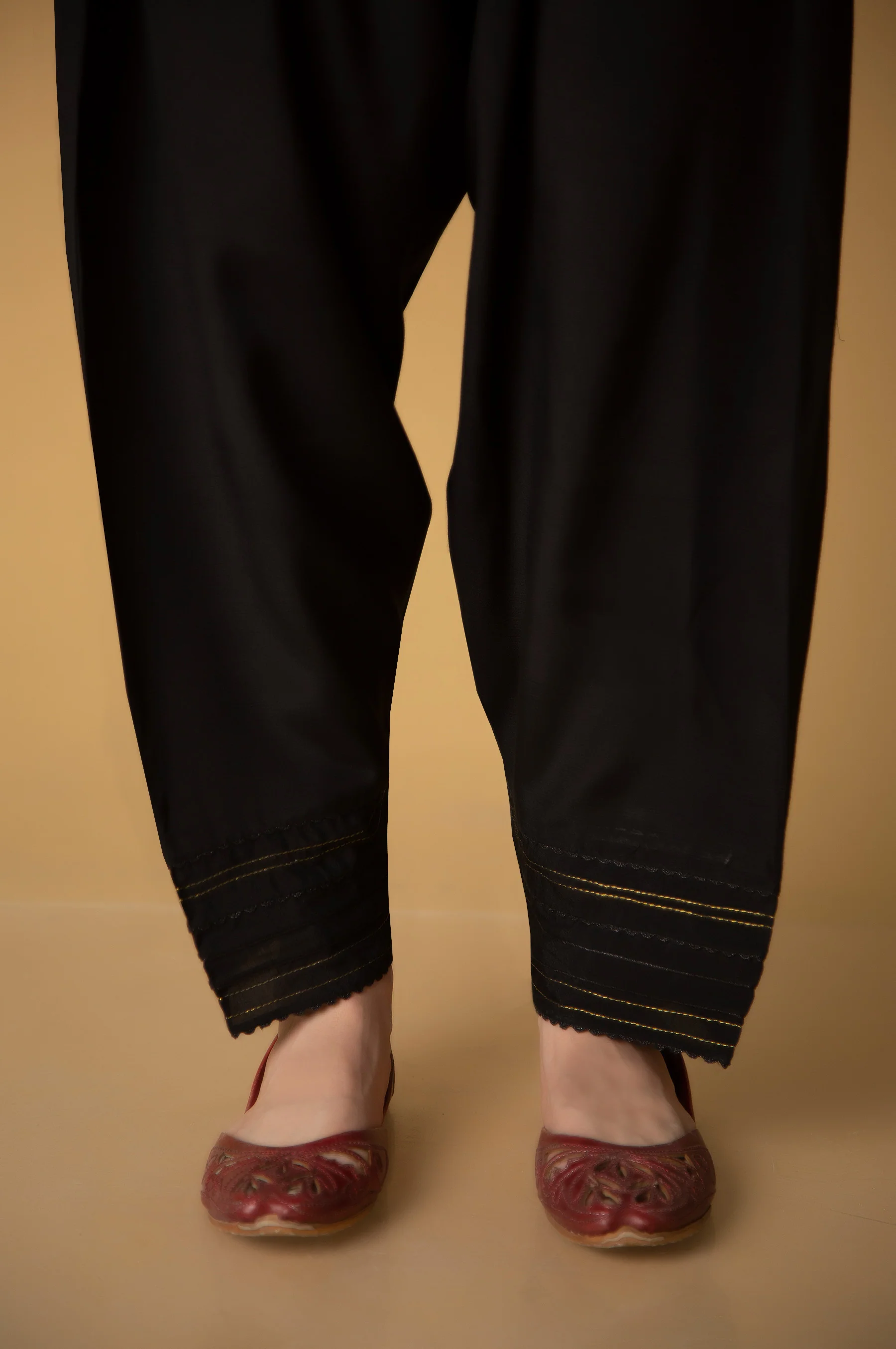 Embellished Rawsilk Shalwar - Black - Image 3