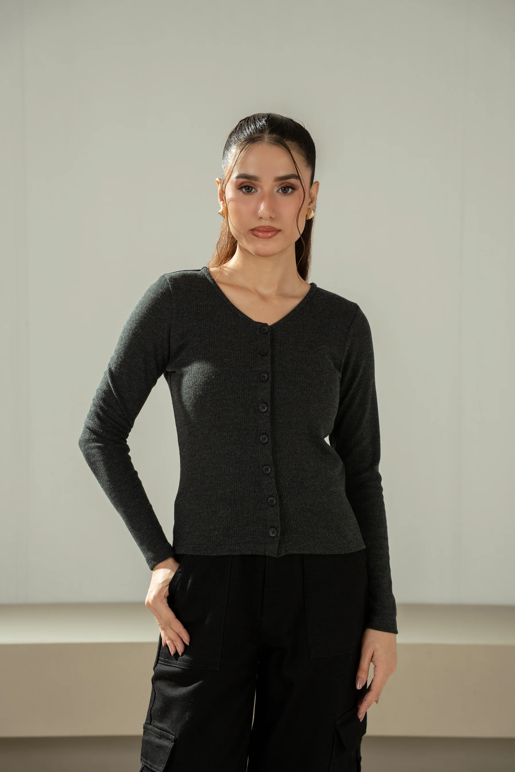 RIBBED KNITTED BUTTON DOWN TOP - Image 2