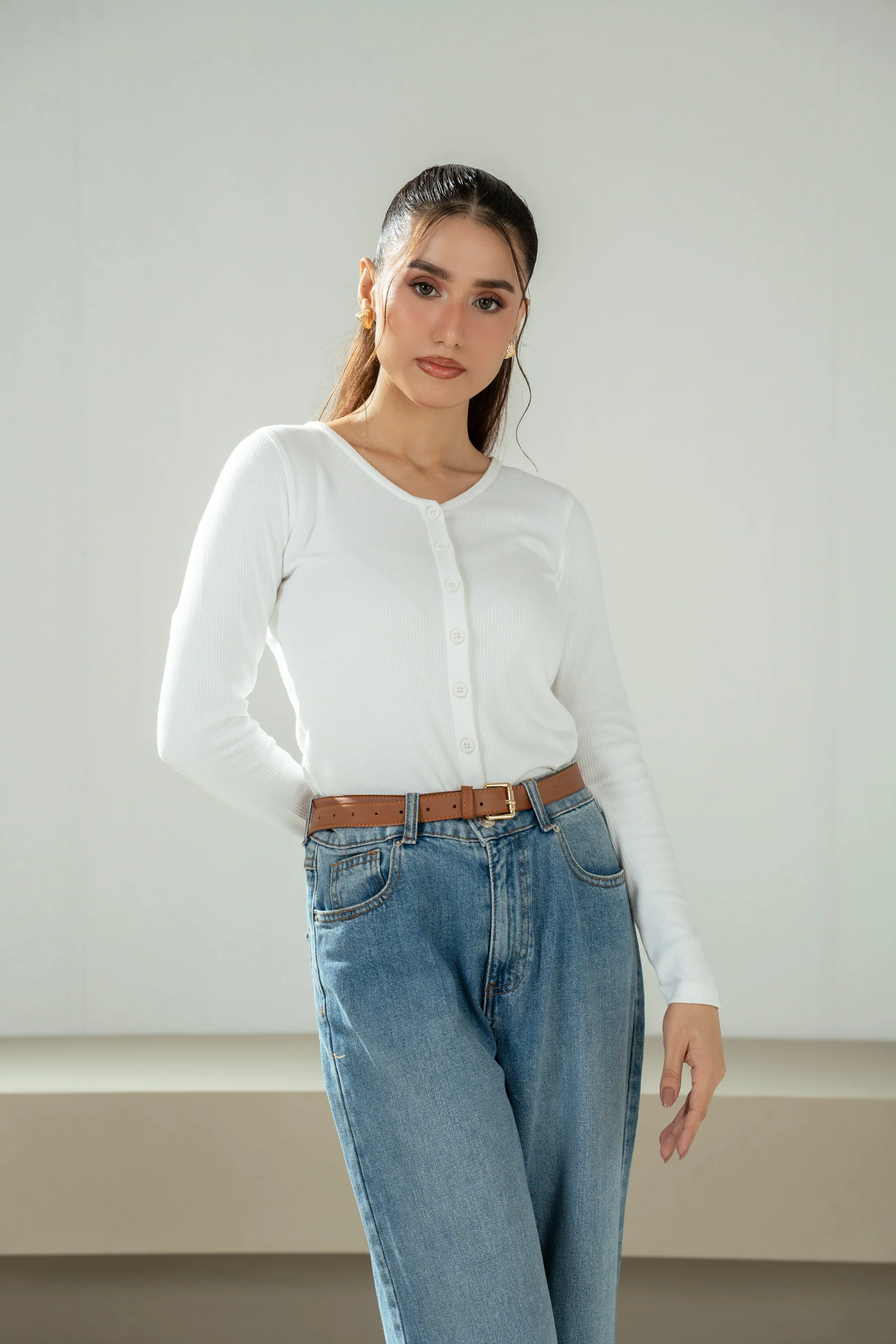 RIBBED KNITTED BUTTON DOWN TOP - Image 3