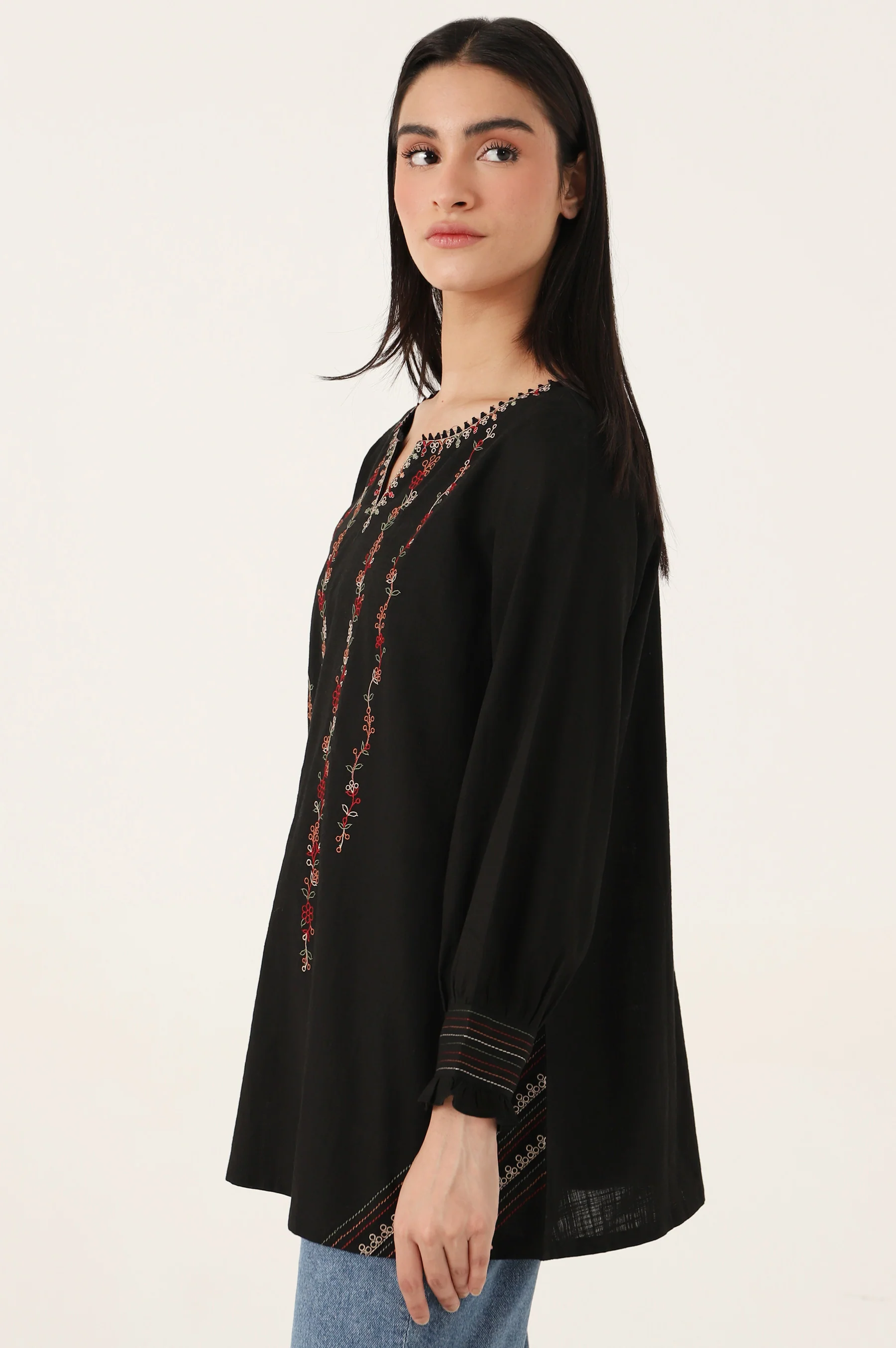 Stitched 1 Piece Embroidered Cotton Slub Top - Image 4