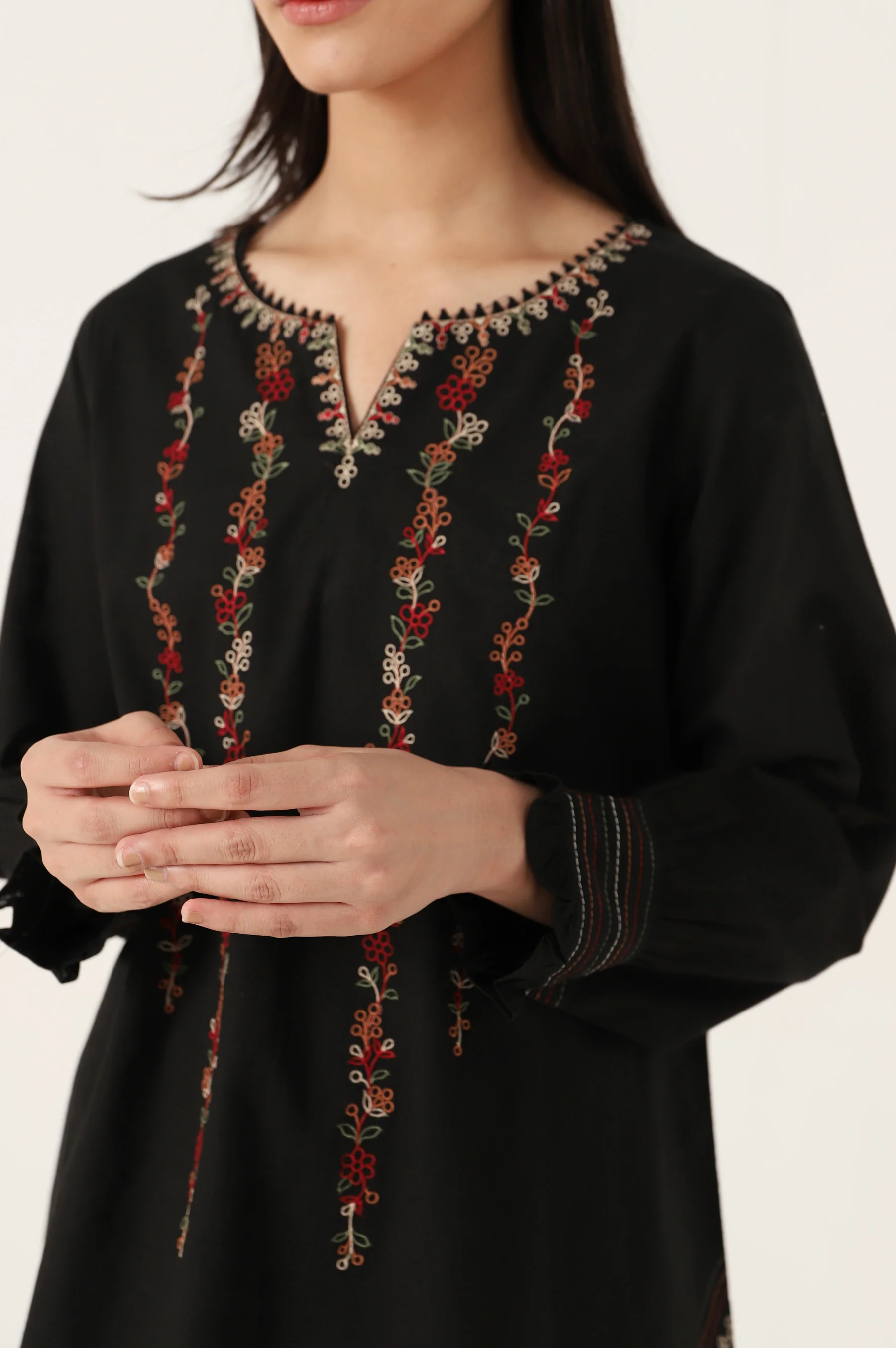 Stitched 1 Piece Embroidered Cotton Slub Top - Image 5