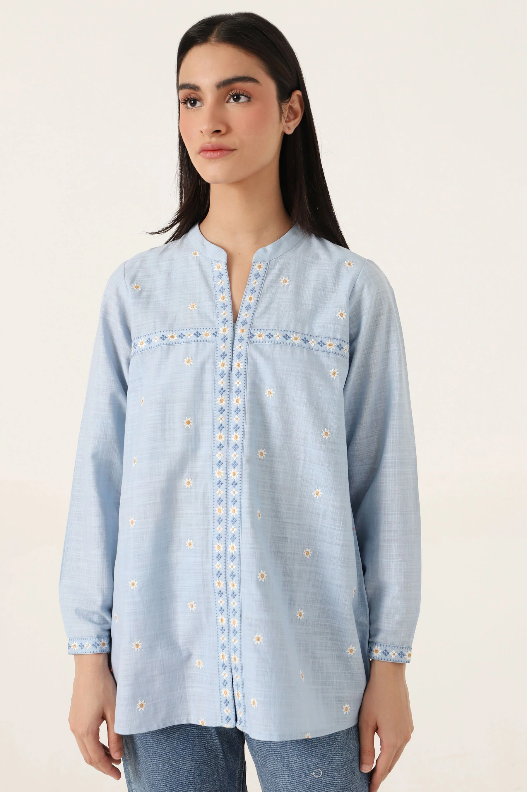 Stitched 1 Piece Embroidered Cotton Slub Top