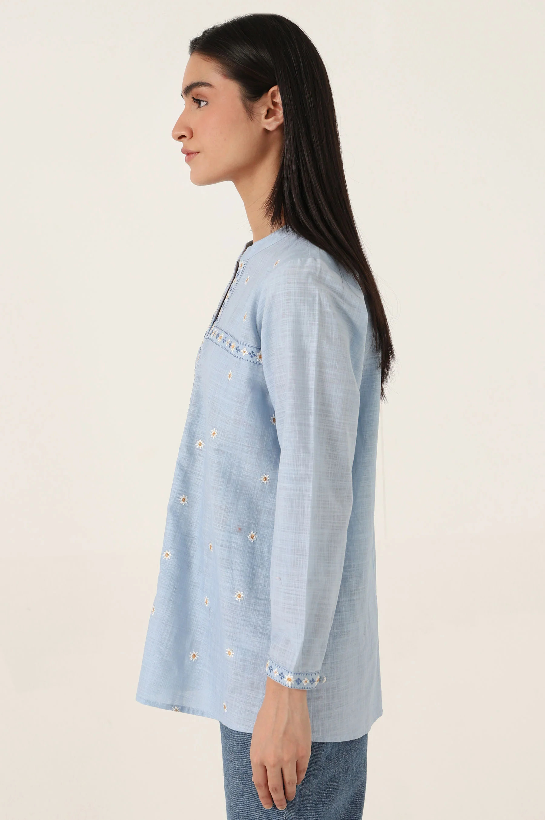 Stitched 1 Piece Embroidered Cotton Slub Top - Image 3