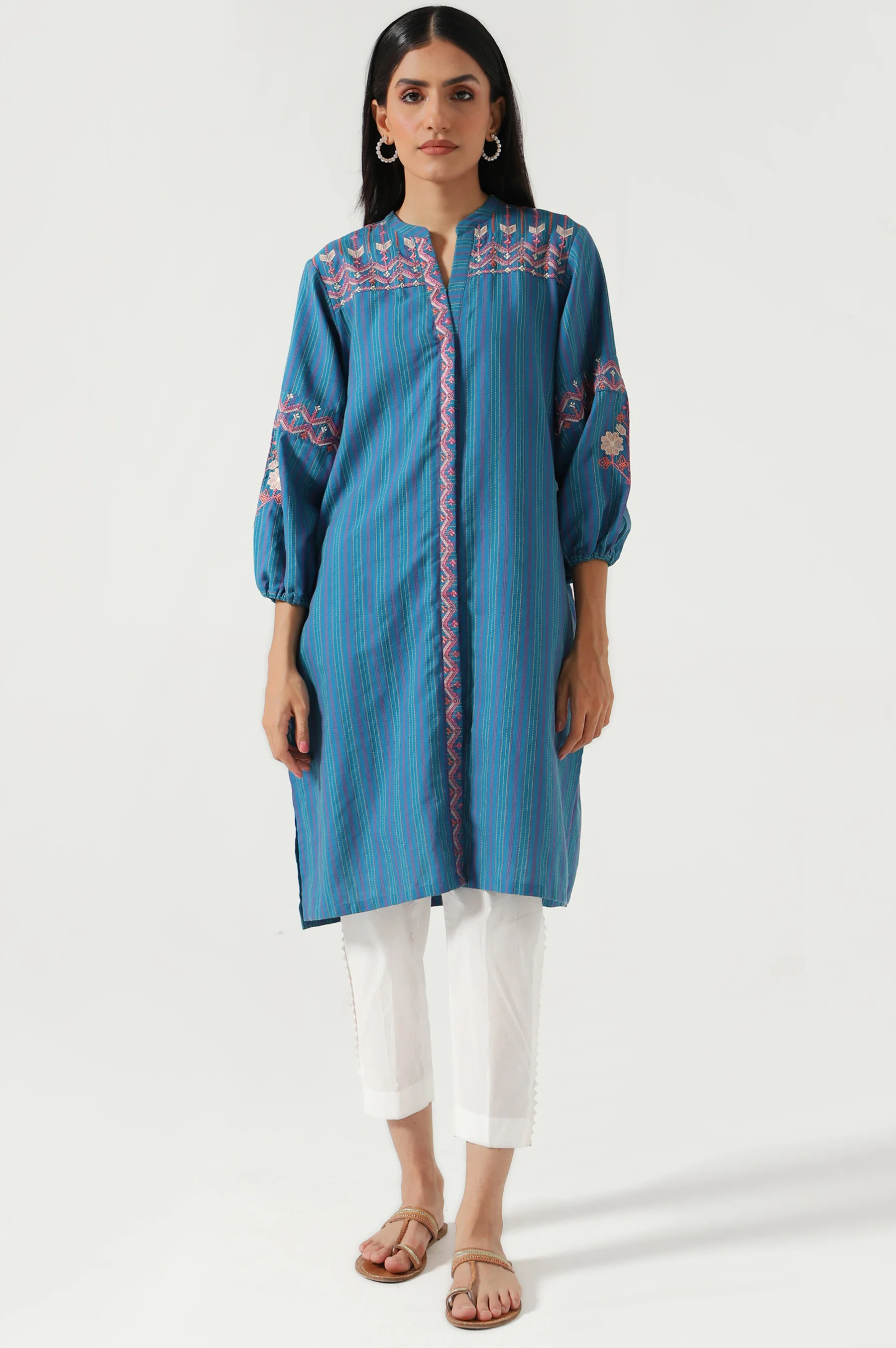 Stitched 1 Piece Embroidered Yarn Dyed Shirt - Image 2