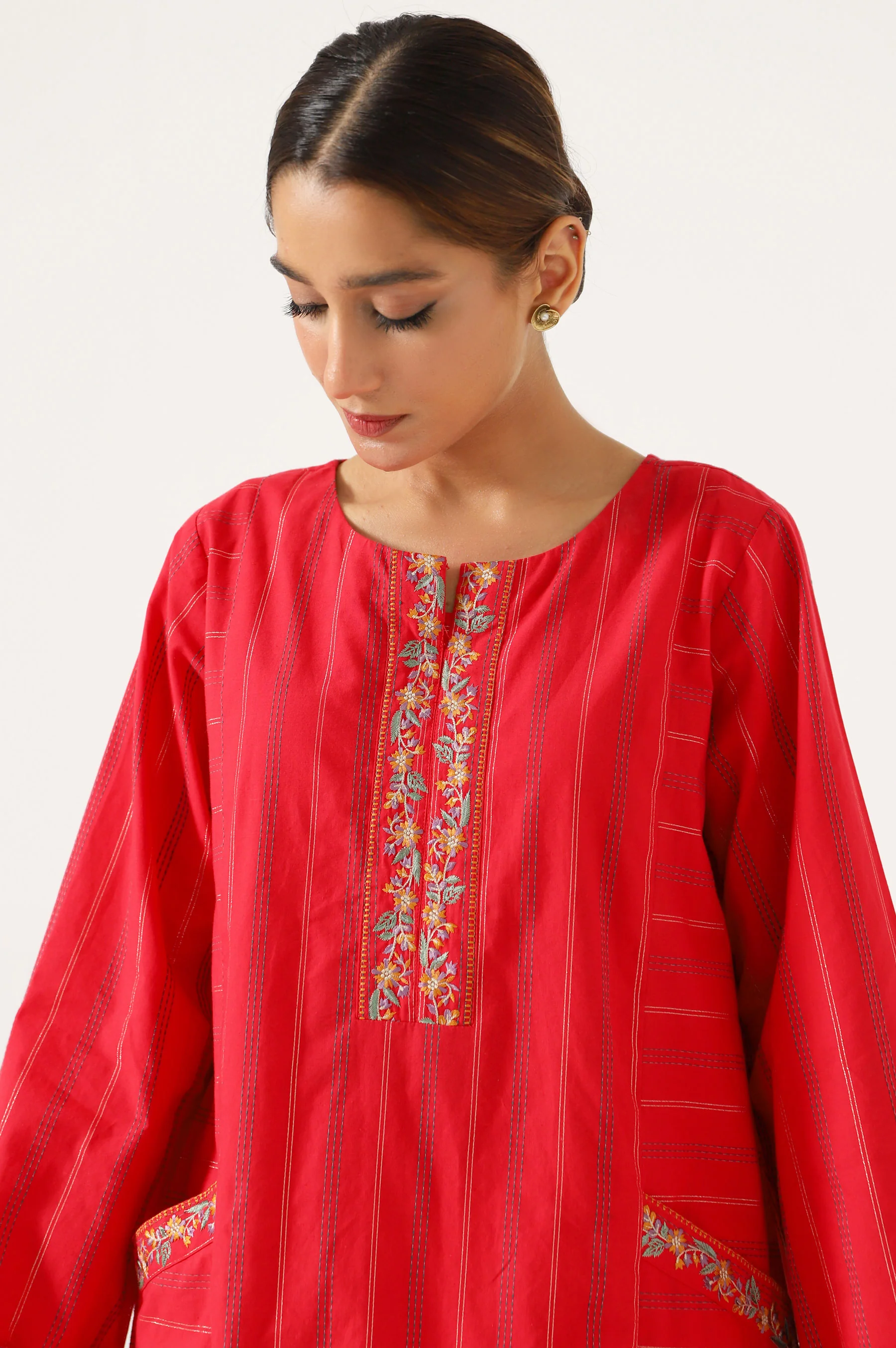 Stitched 1 Piece Embroidered Yarn Dyed Shirt - Image 2