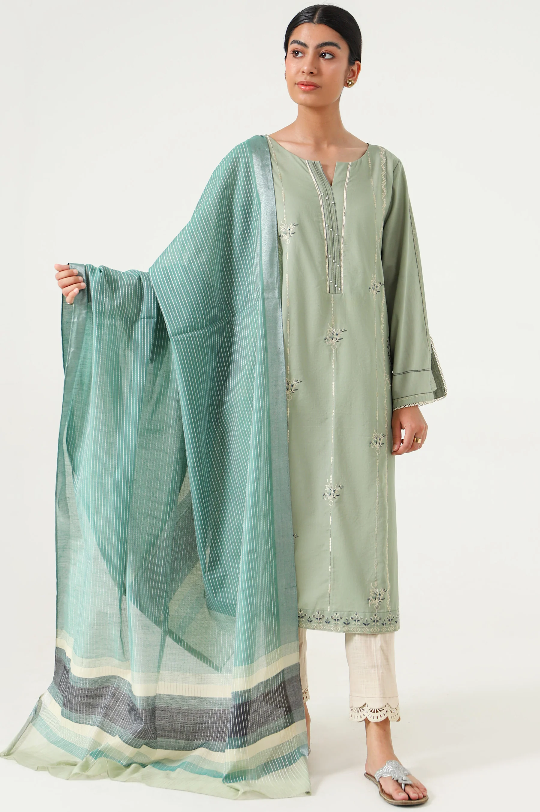 Stitched 2 Piece Embroidered Cambric Suit - Image 3
