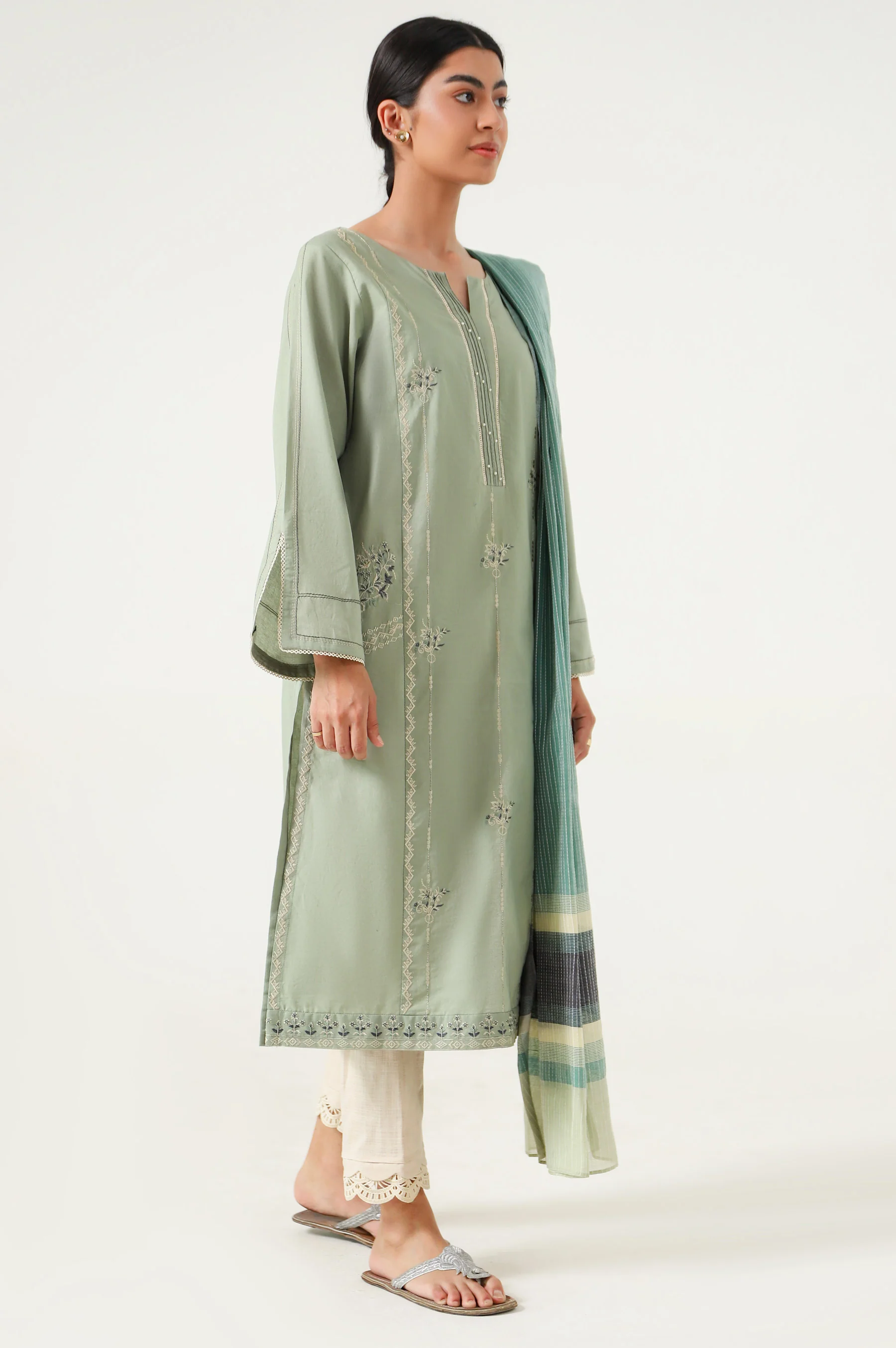 Stitched 2 Piece Embroidered Cambric Suit - Image 4