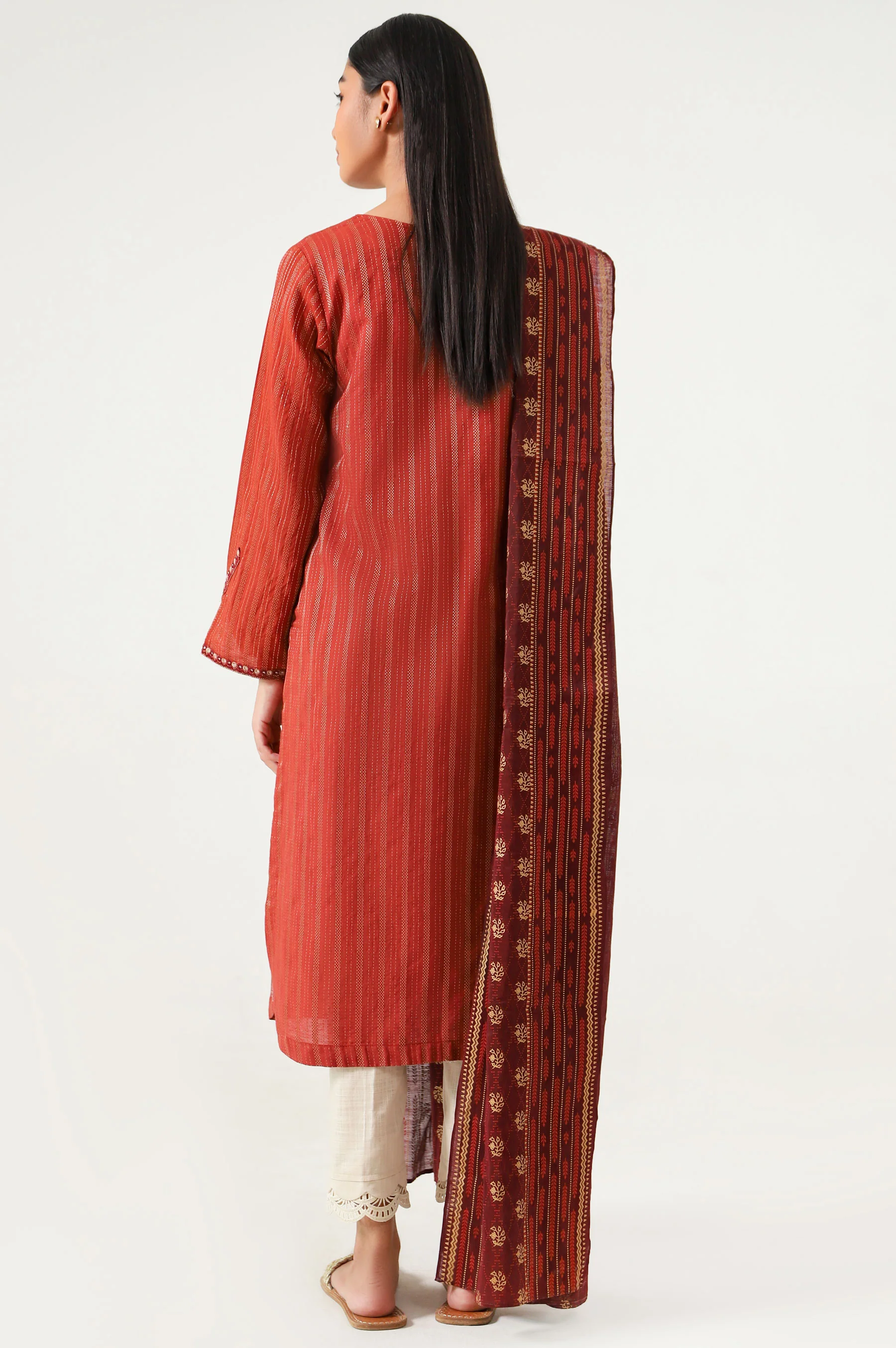 Stitched 2 Piece Embroidered Zari Line & Screen Print Dupatta - Image 2