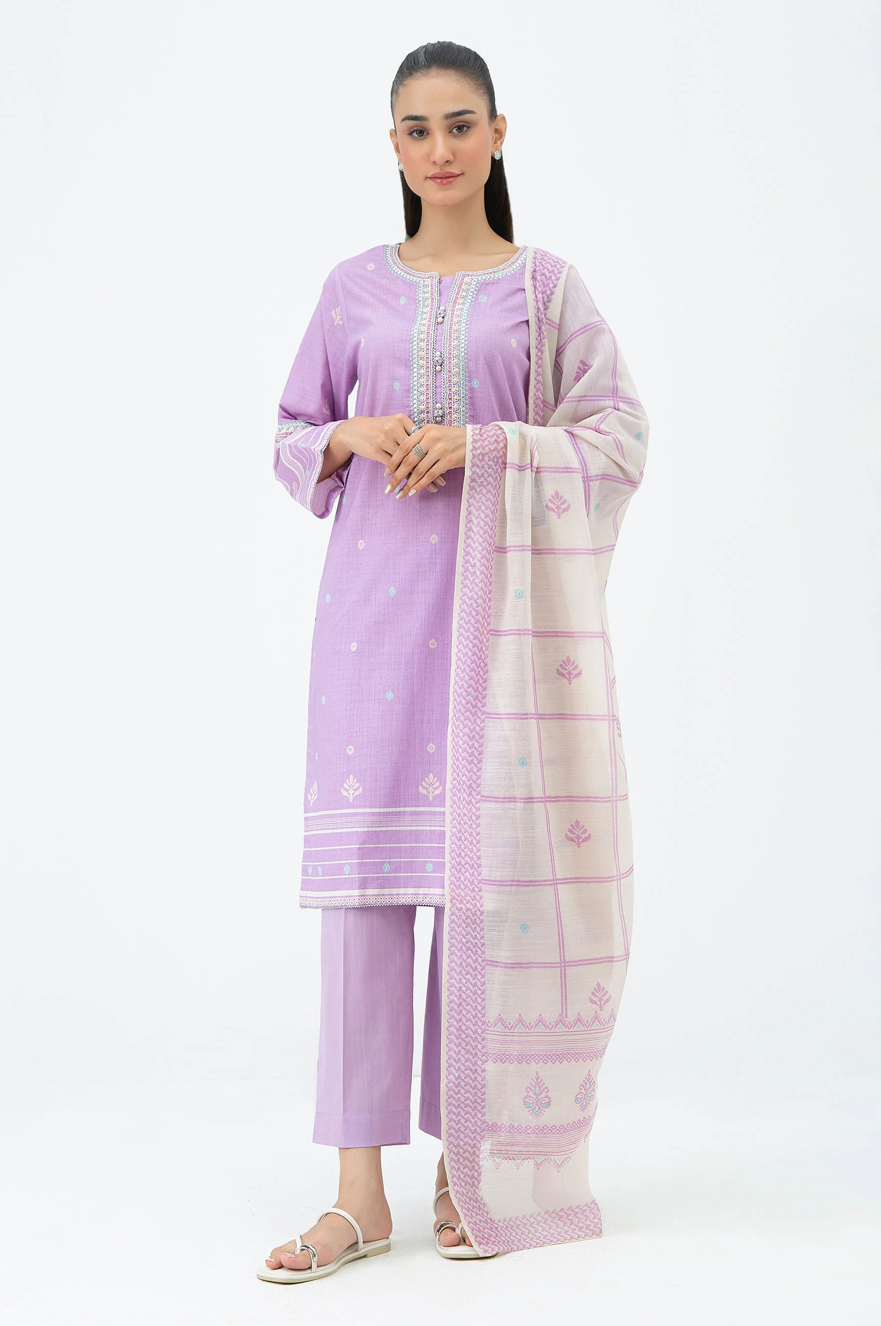STITCHED EMBROIDERED CAMBRIC SUIT