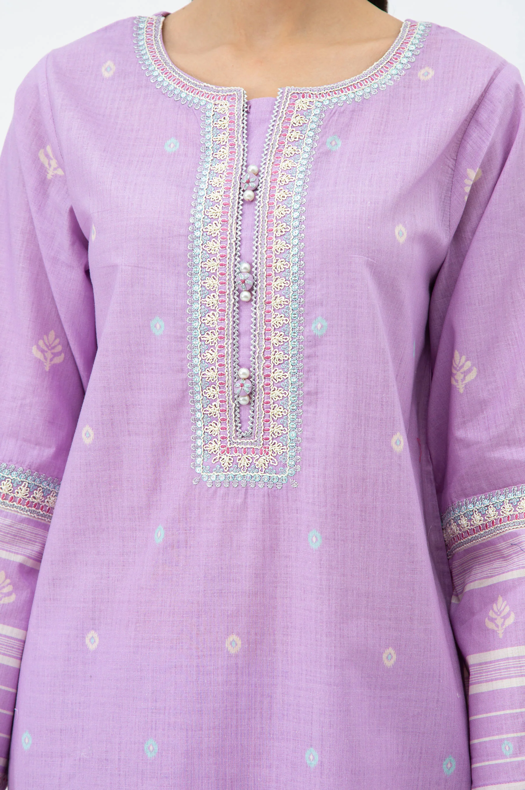 STITCHED EMBROIDERED CAMBRIC SUIT - Image 2