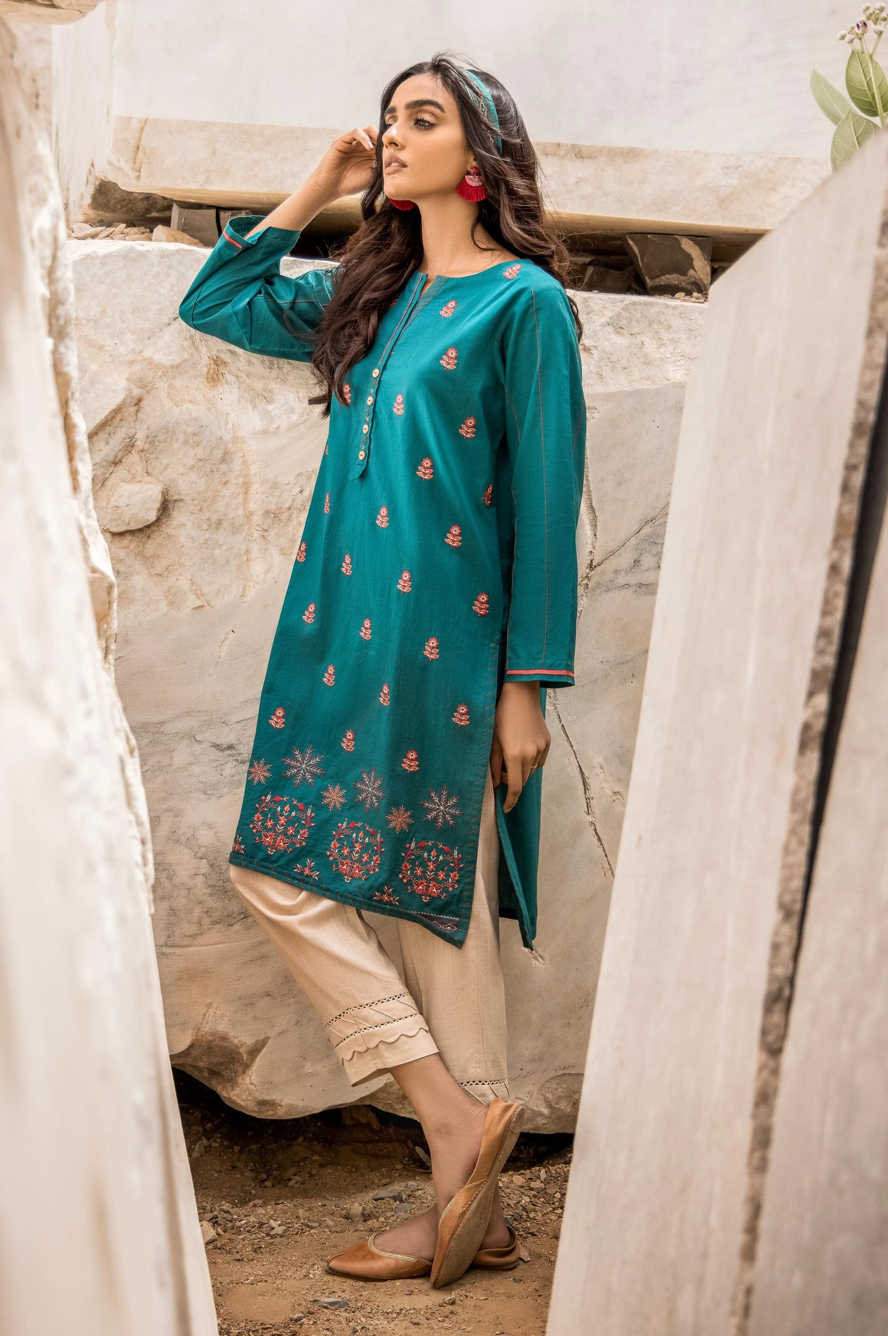 Stitched 1 Piece Embroidered Cambric Shirt - Image 2