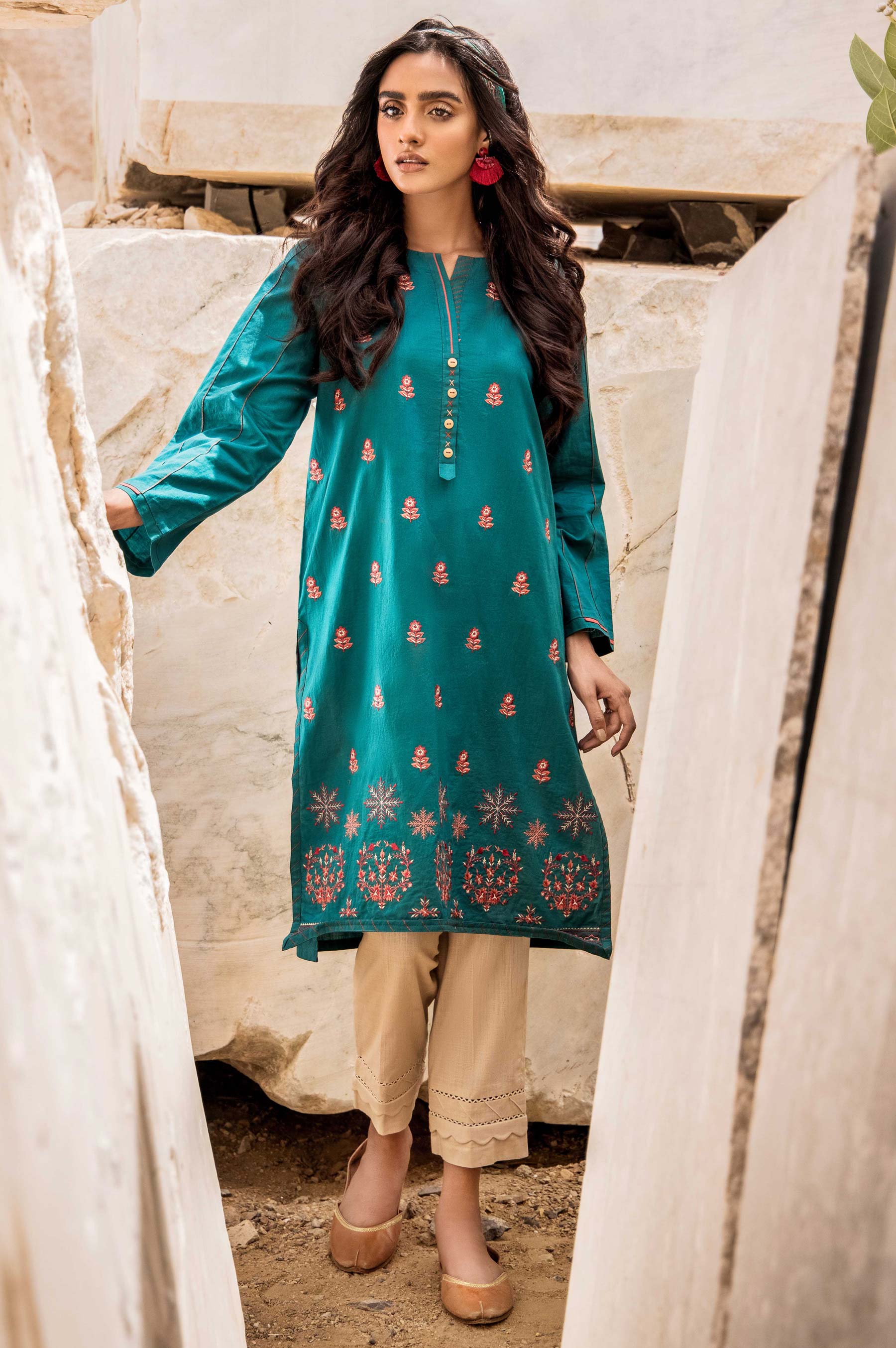 Stitched 1 Piece Embroidered Cambric Shirt - Image 5