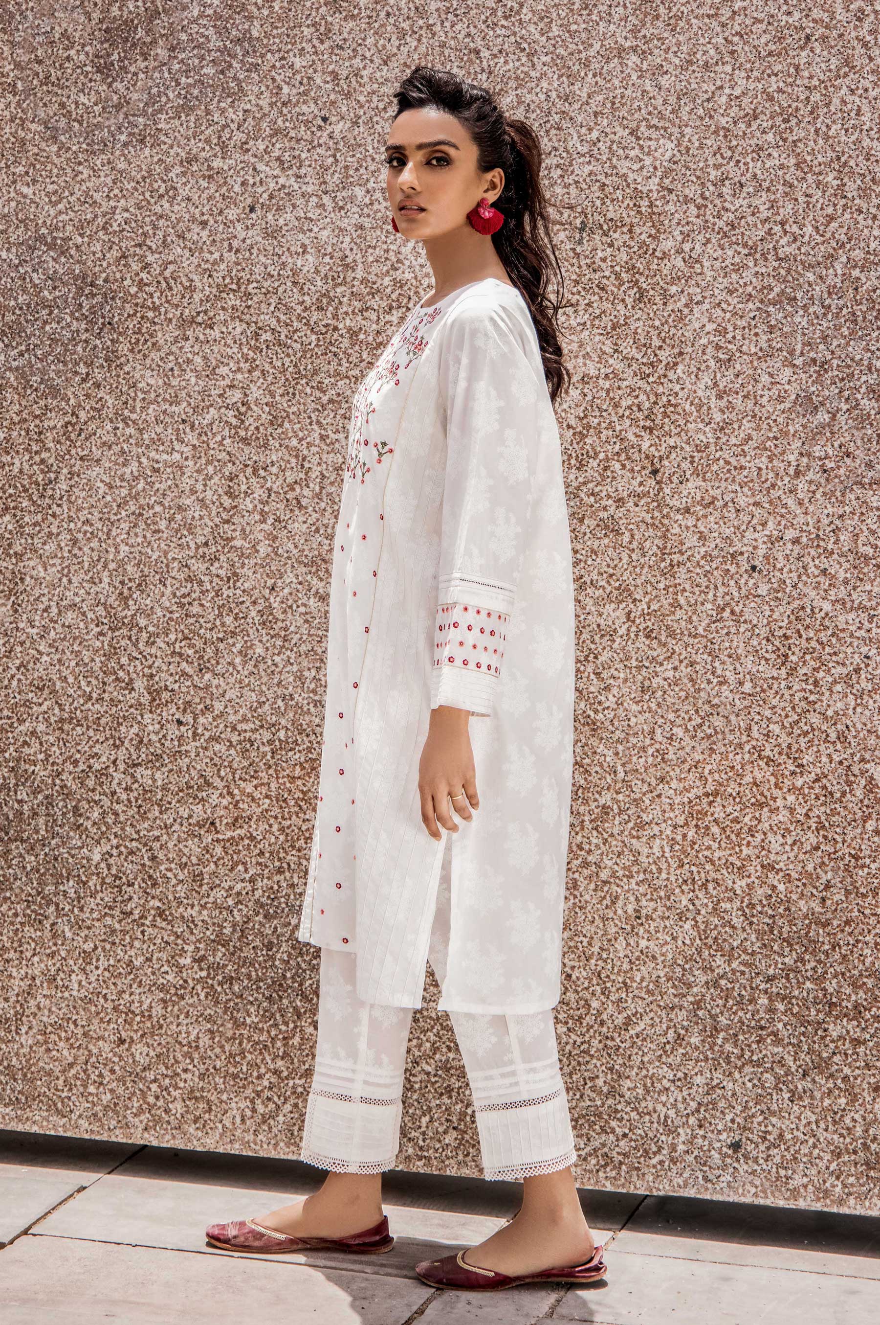Stitched 1 Piece Embroidered Cambric Shirt - Image 2