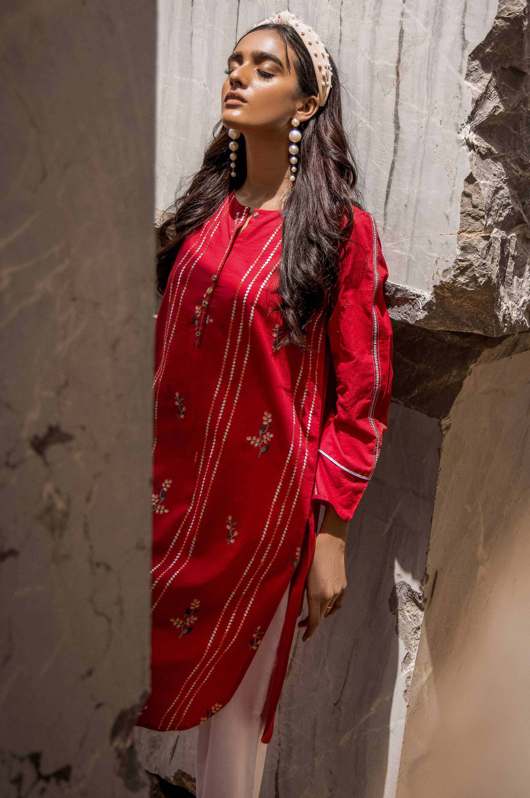 Stitched 1 Piece Embroidered Cambric Shirt - Image 3