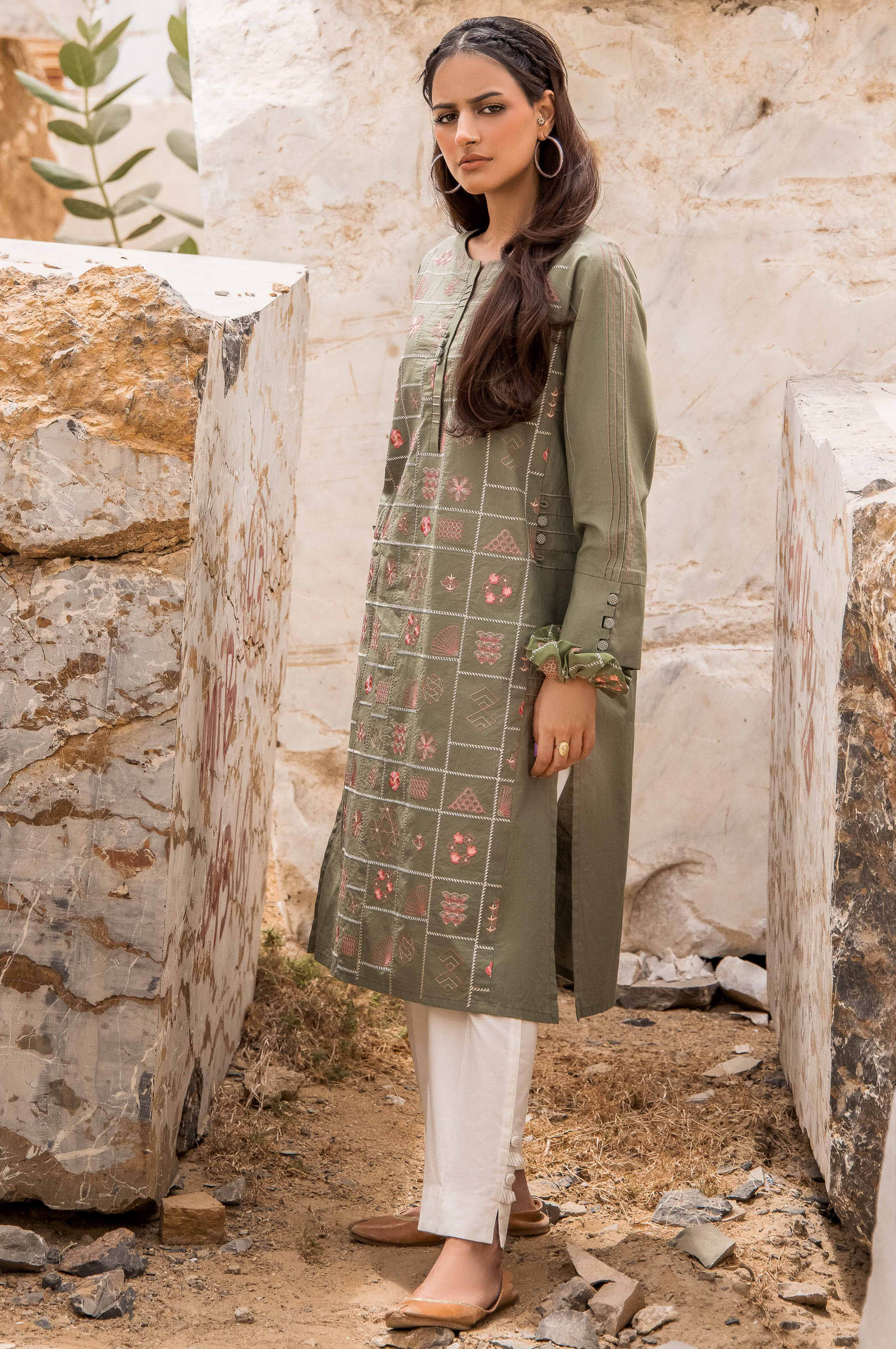 Stitched 1 Piece Cambric Embroidered Top - Image 4