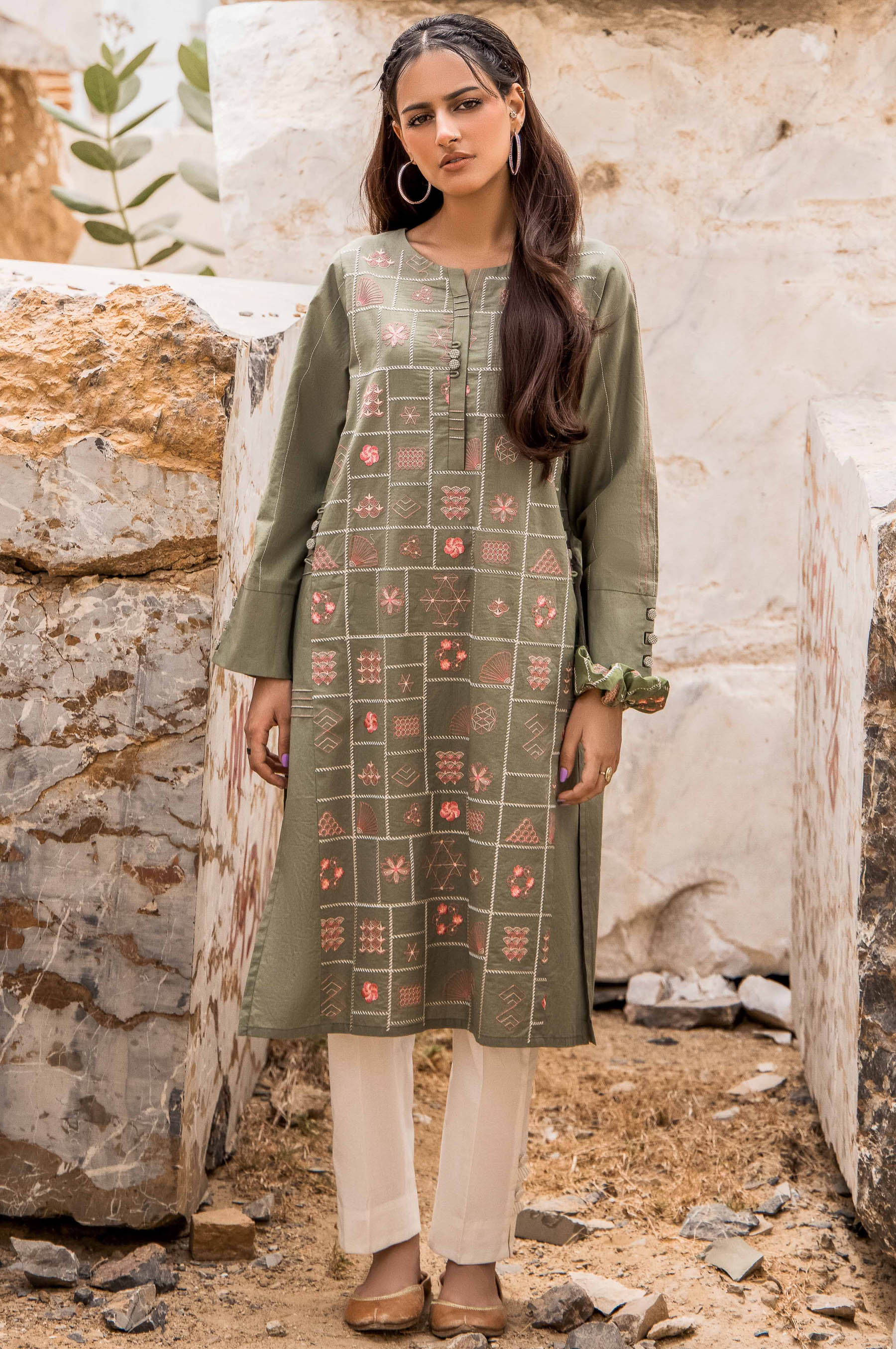 Stitched 1 Piece Cambric Embroidered Top - Image 5
