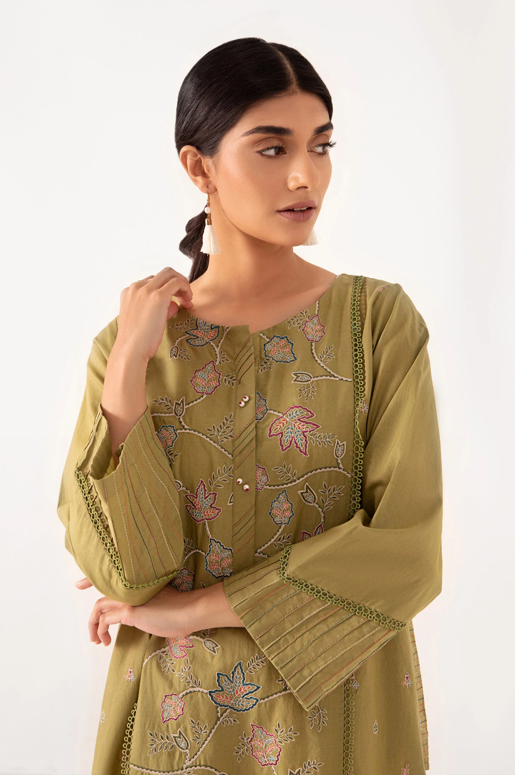 Stitched 1 Piece Embroidered Cambric Shirt - Image 3