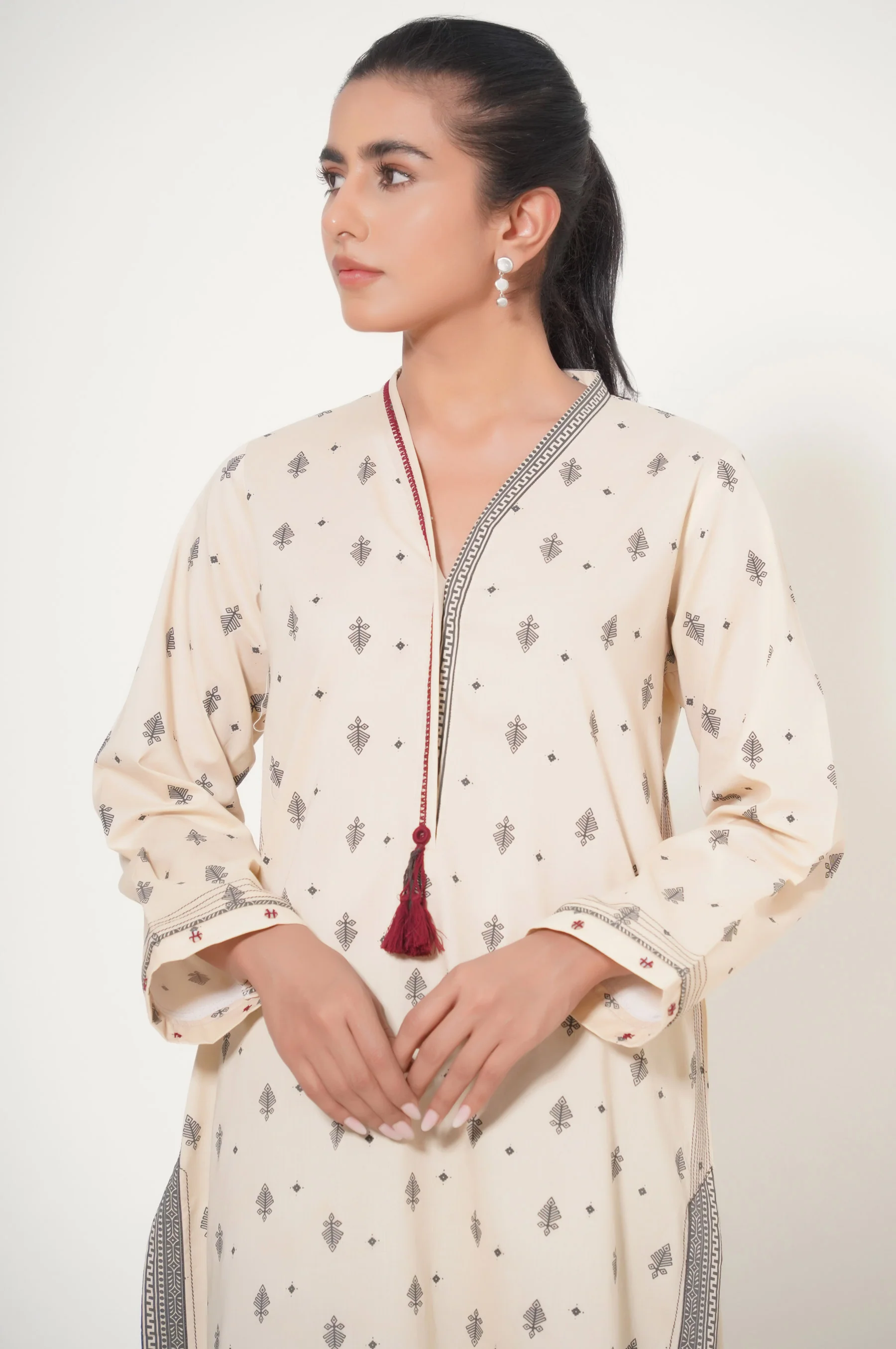 Stitched 1 Piece Puff Printed Cambric Shirt - Image 4