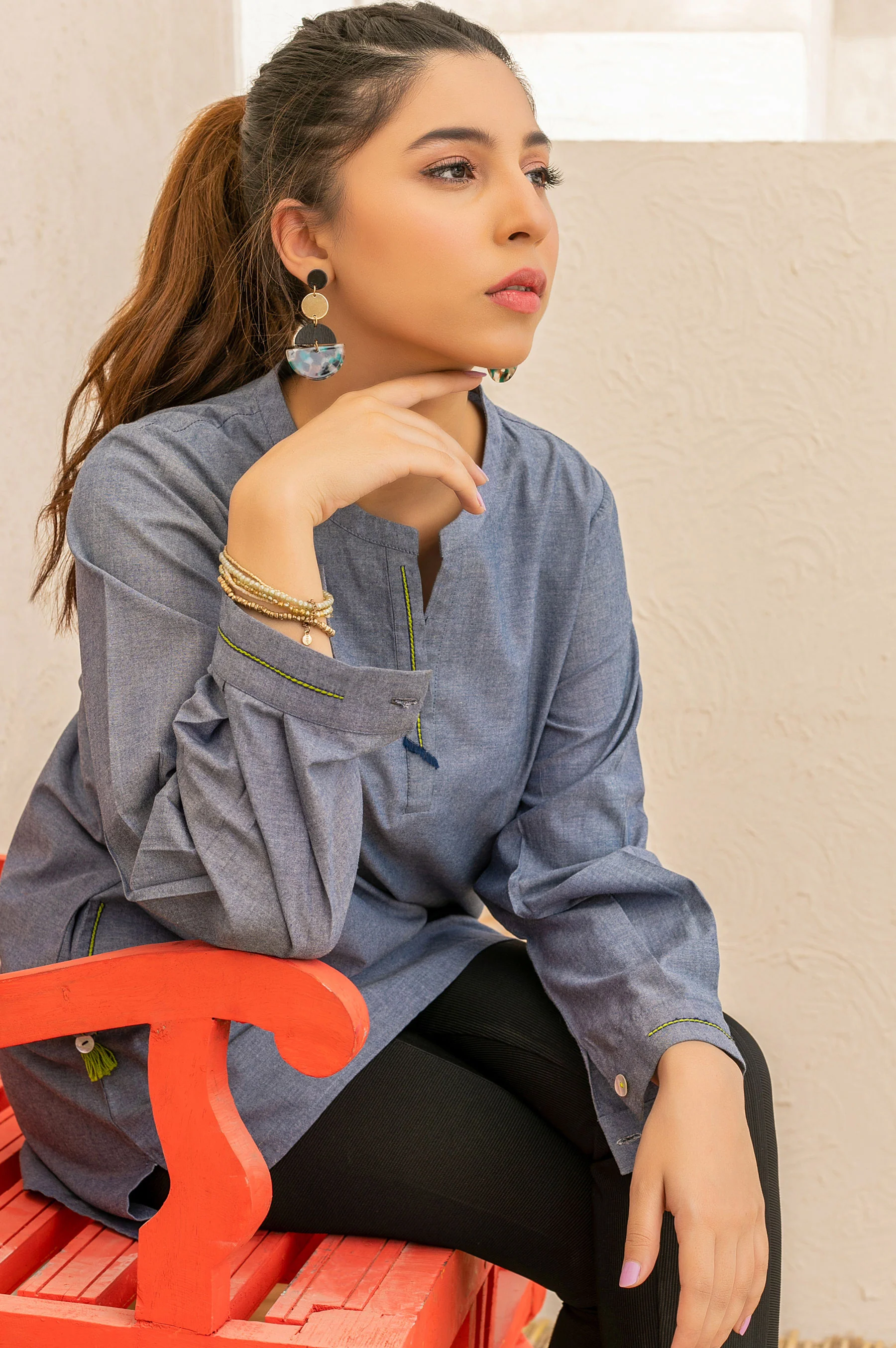 Stitched 1 Piece Chambray Shirt - Image 3