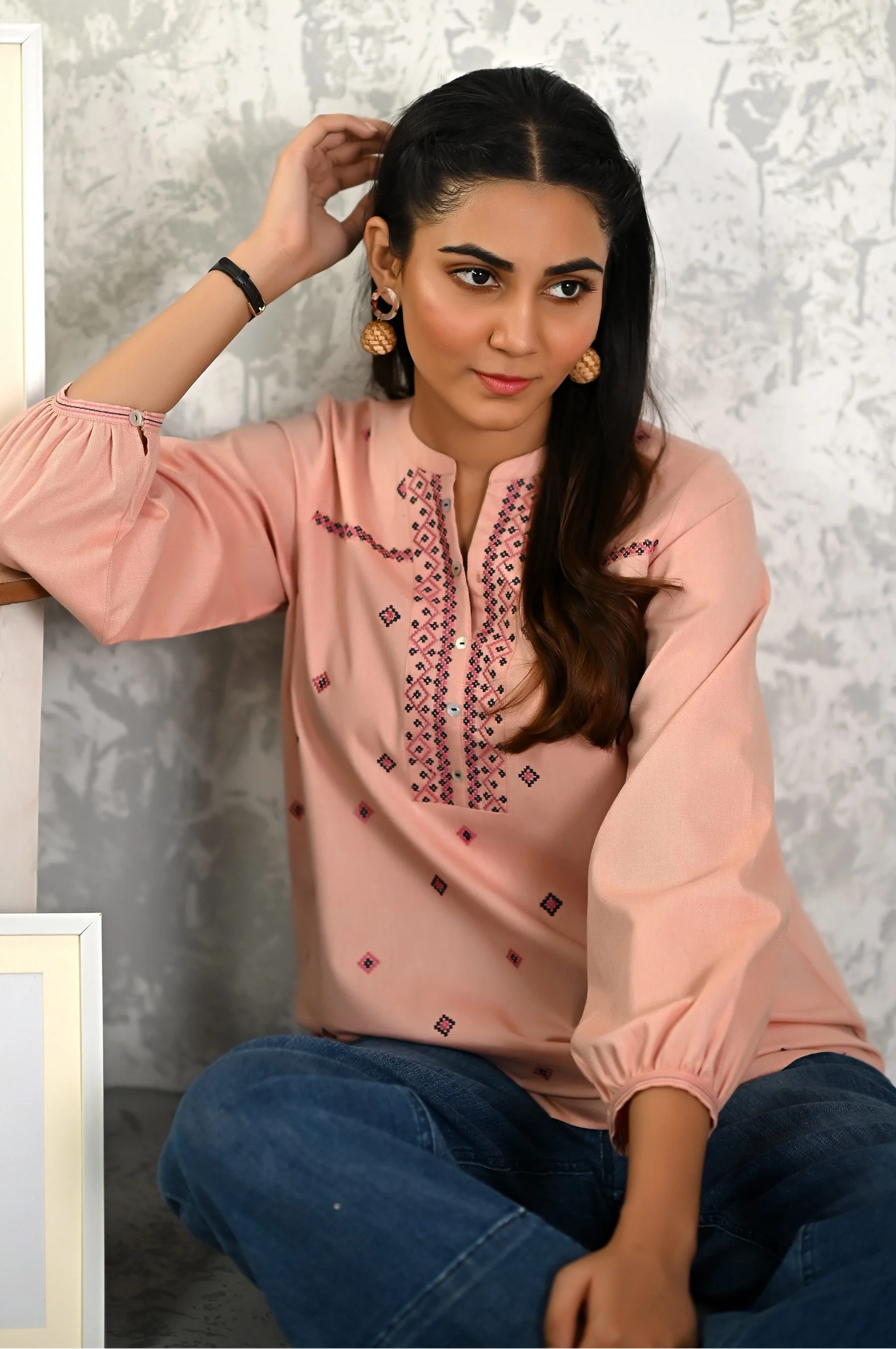 Stitched 1 Piece Embroidered Fushion Top - Image 3