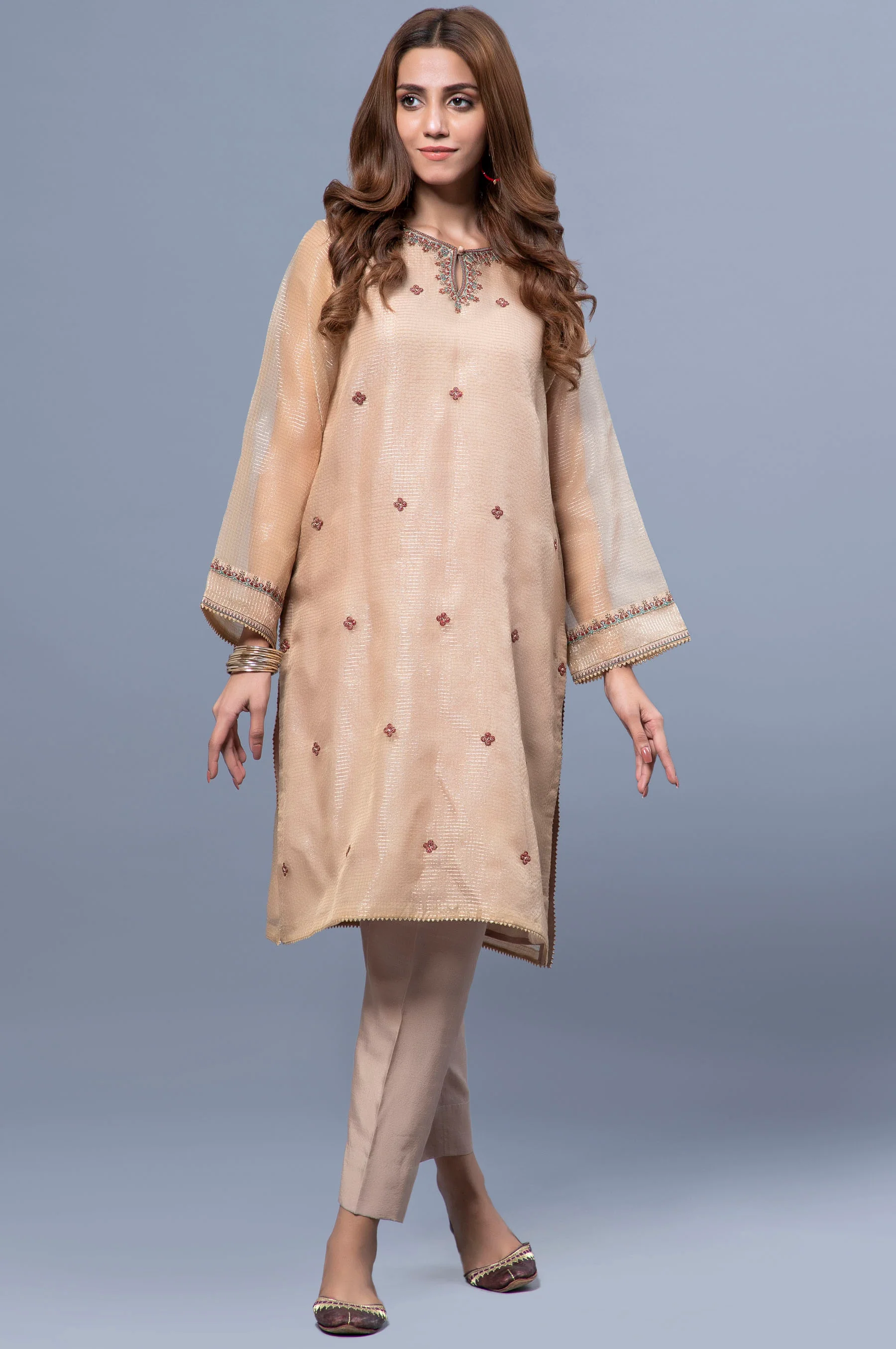 Stitched 1 Piece Organza Embroidered Shirt