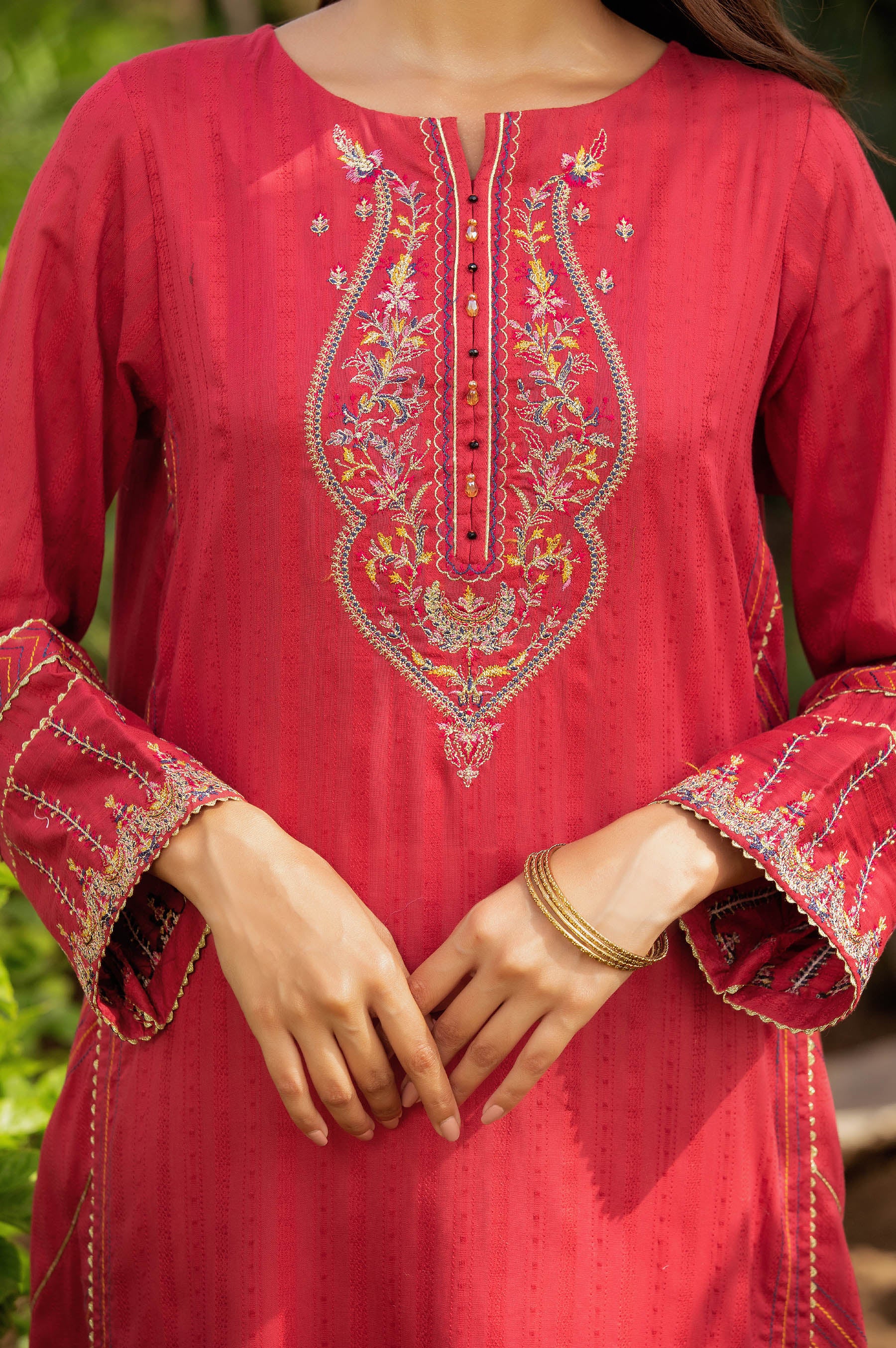 Stitched 1 Piece Embroidered Chikan Tarkashi Top - Image 5