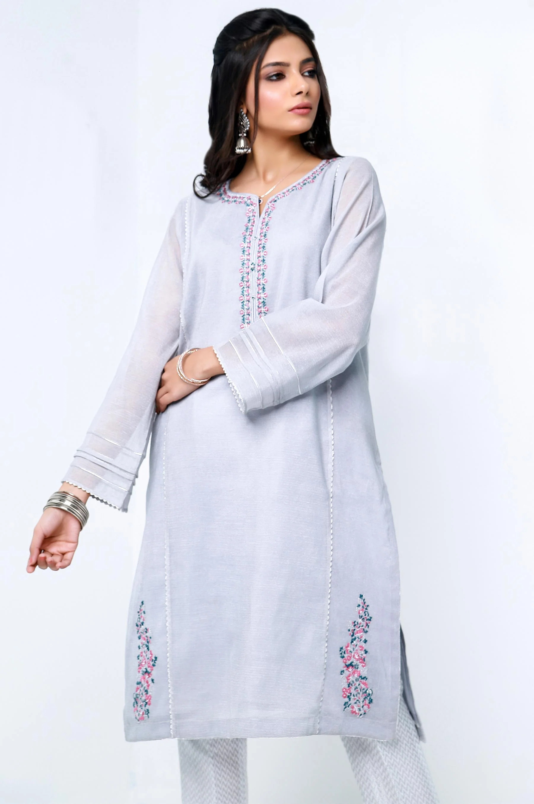 Stitched 1 Piece Cotton Net Embroidered Shirt - Image 3