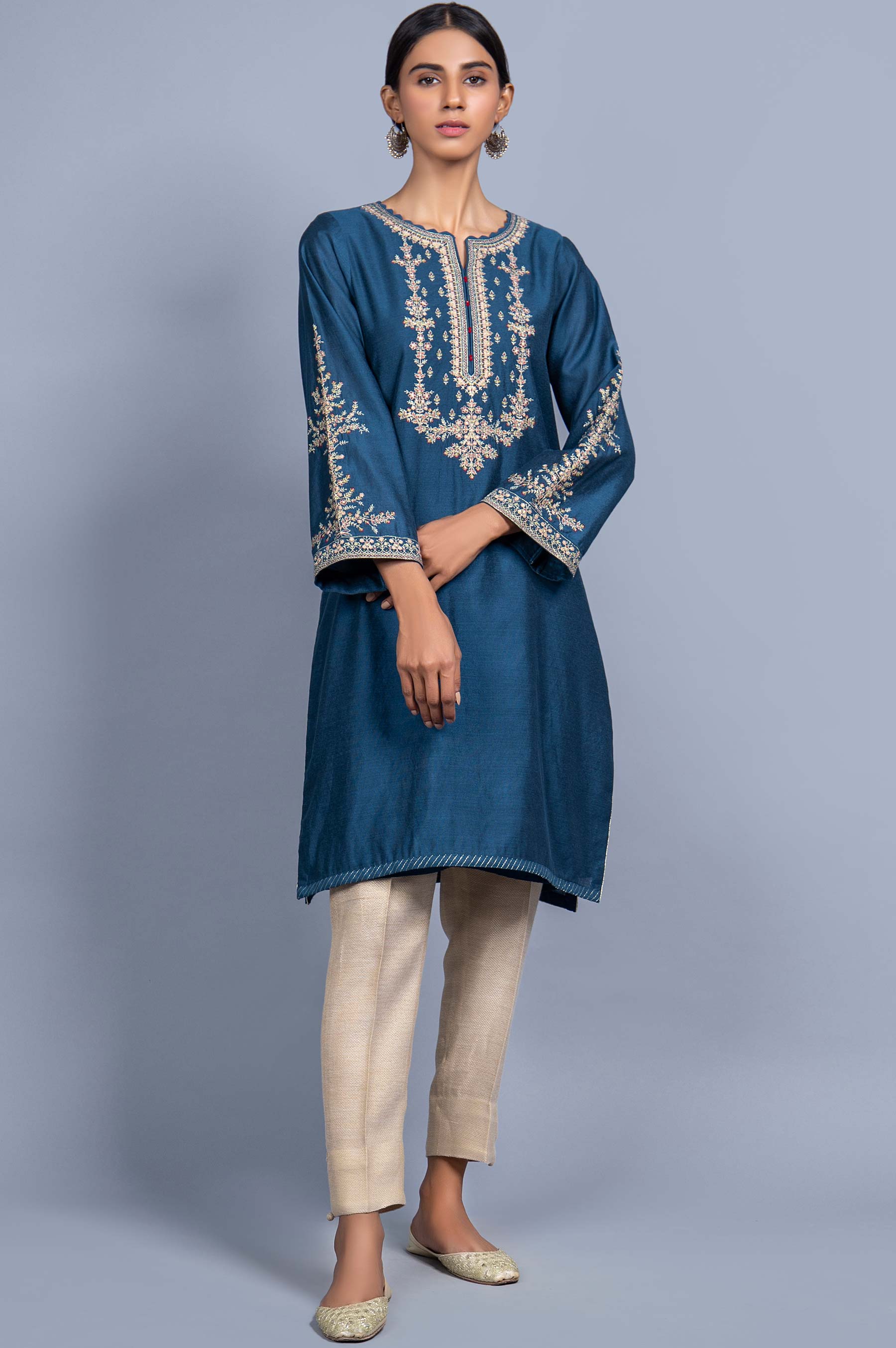 Stitched 1 Piece Cotton Net Embroidered Shirt - Image 3