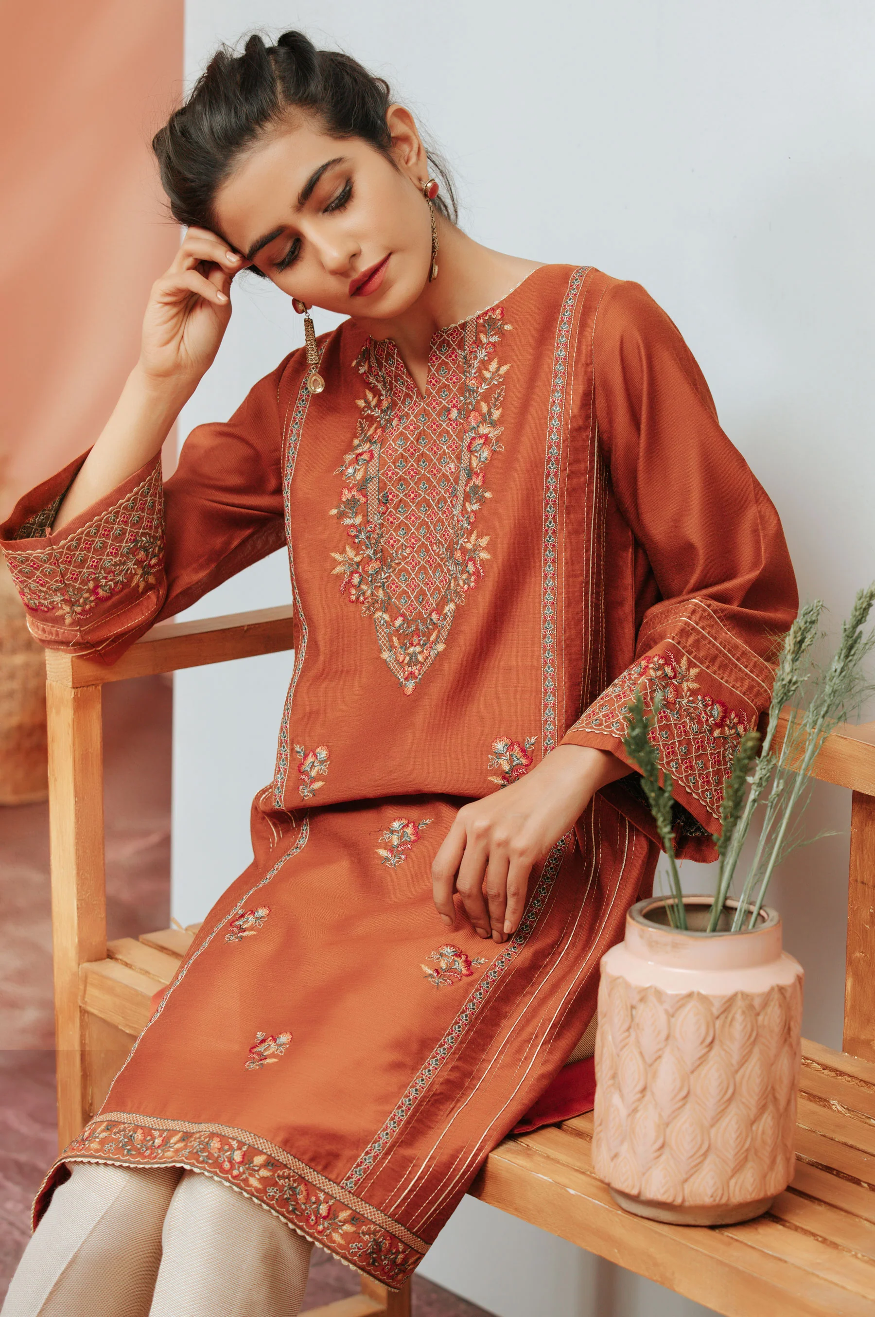Stitched 1 Piece Cotton Net Embroidered Shirt - Image 3