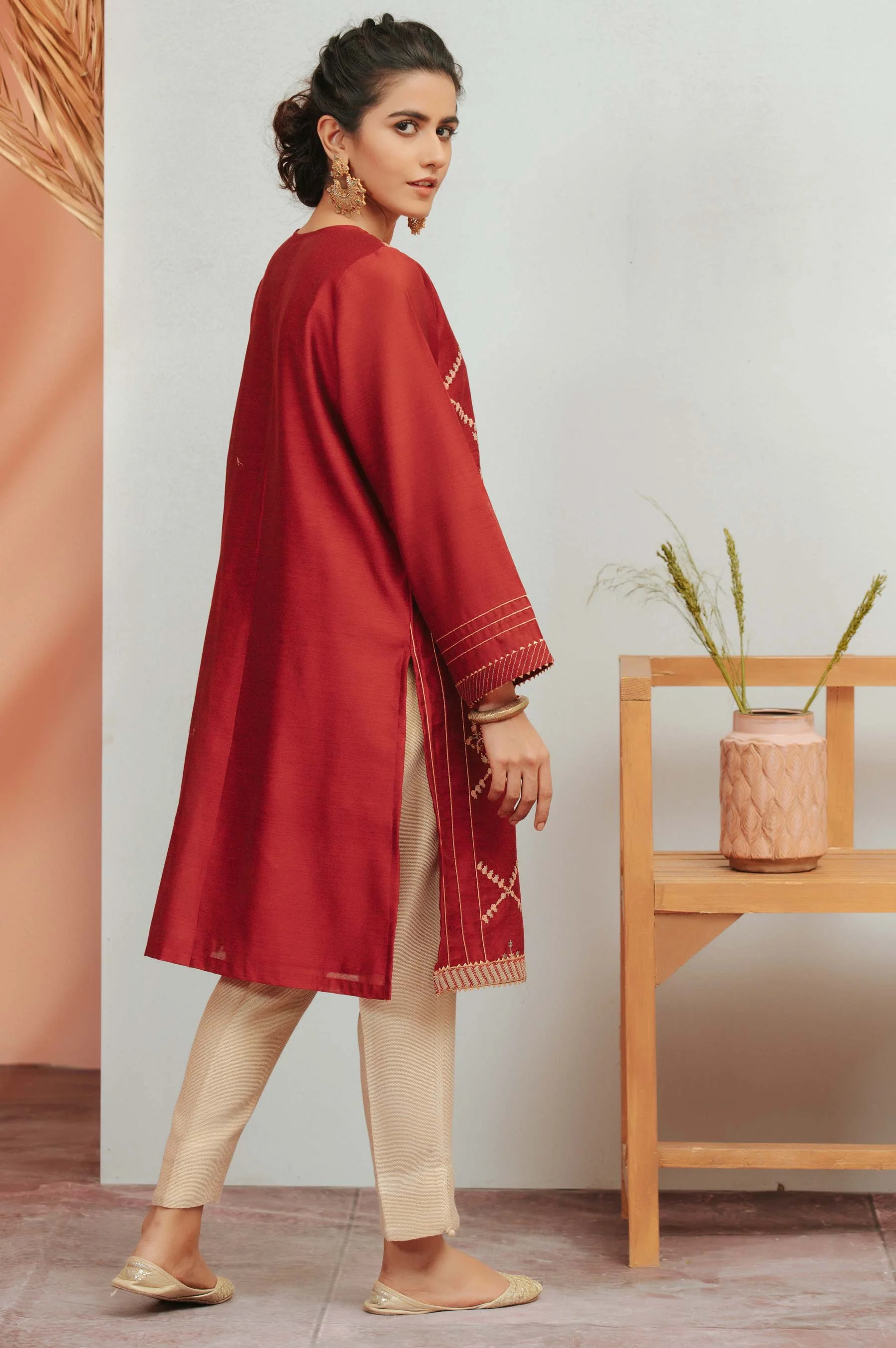 Stitched 1 Piece Cotton Net Embroidered Shirt - Image 2
