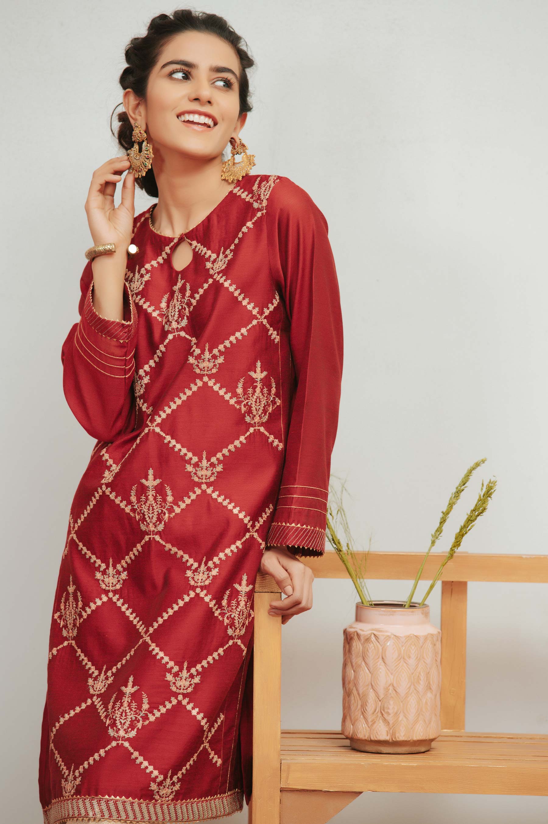 Stitched 1 Piece Cotton Net Embroidered Shirt - Image 3