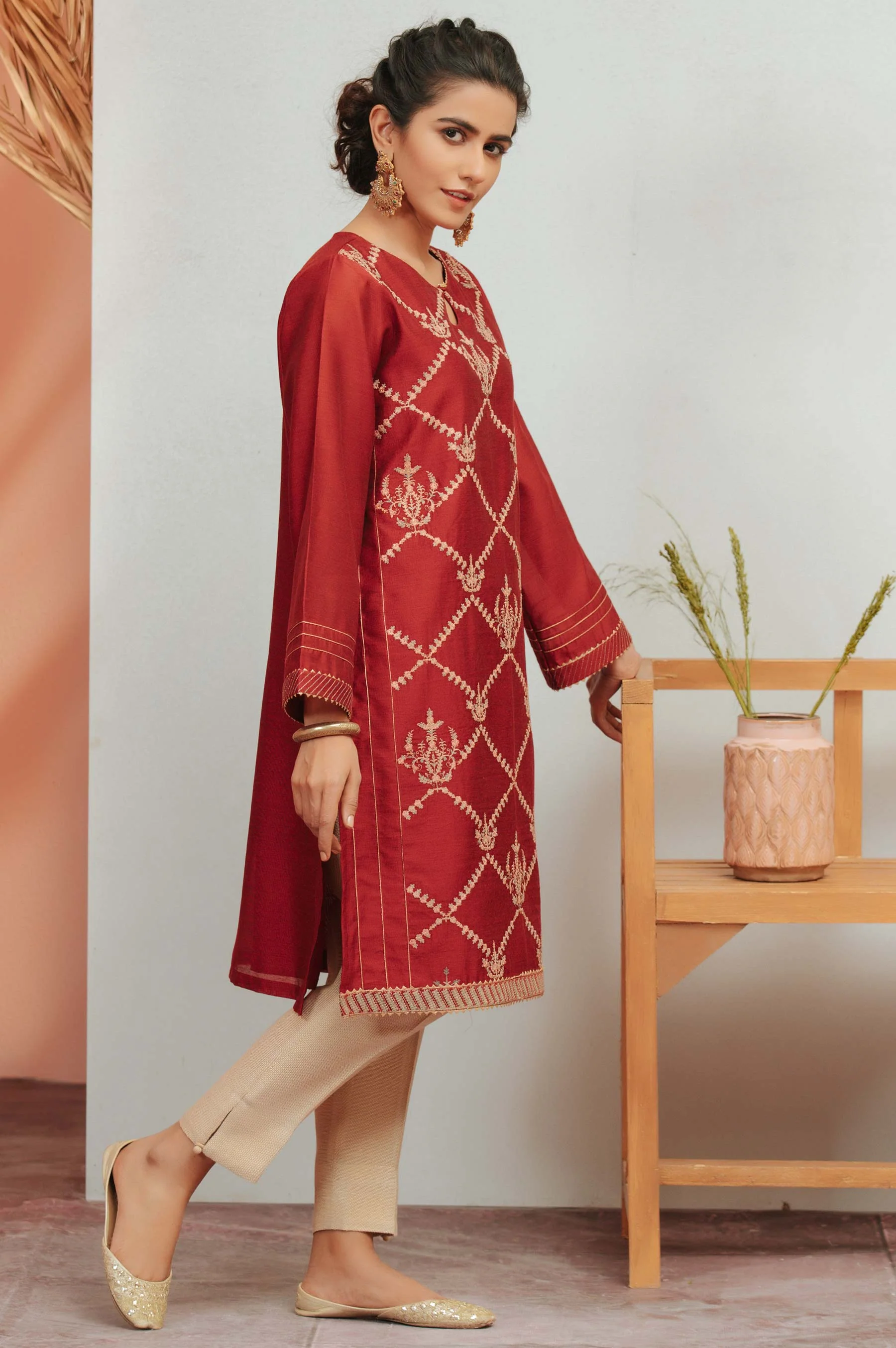 Stitched 1 Piece Cotton Net Embroidered Shirt - Image 4