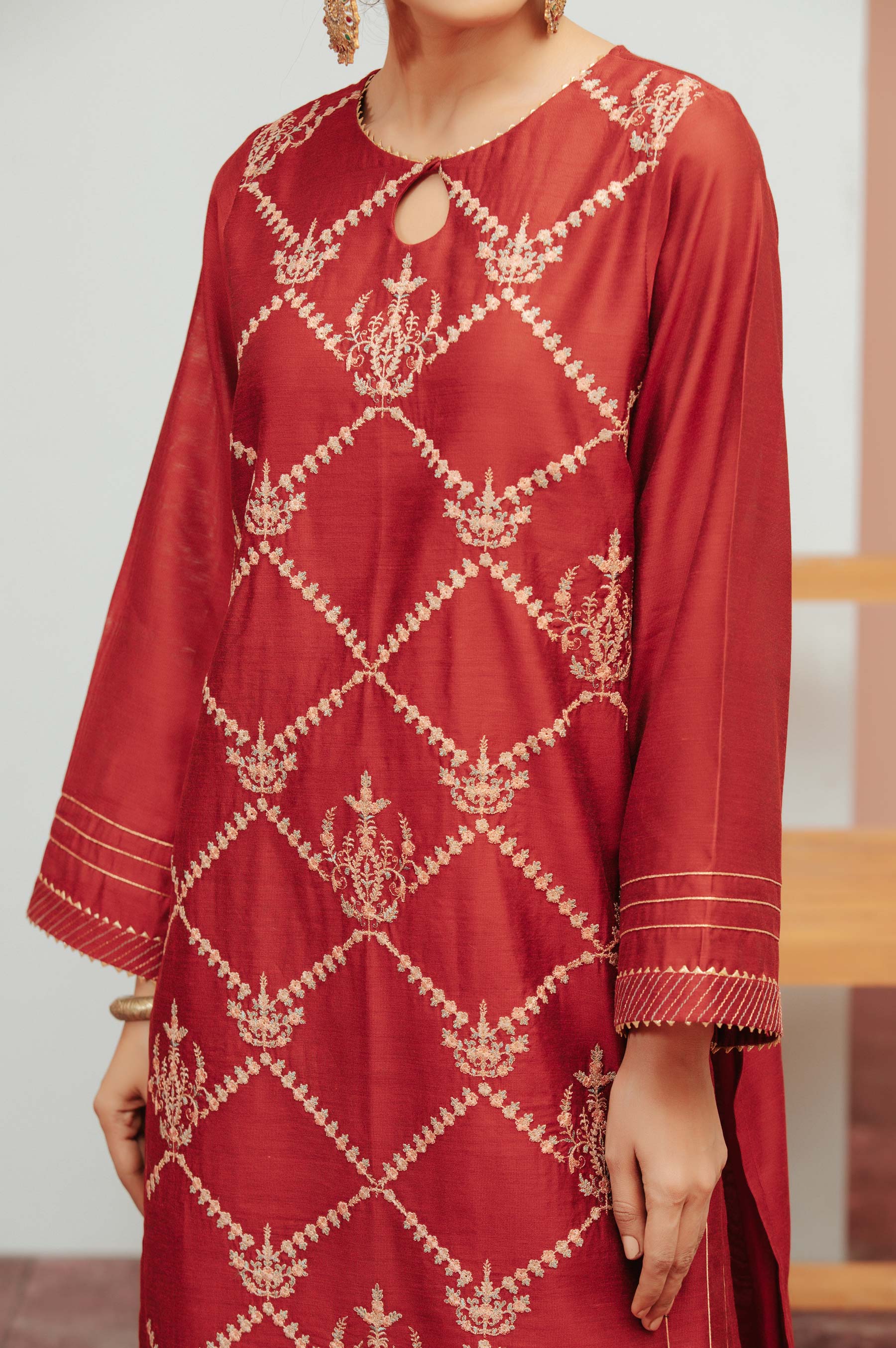 Stitched 1 Piece Cotton Net Embroidered Shirt - Image 5