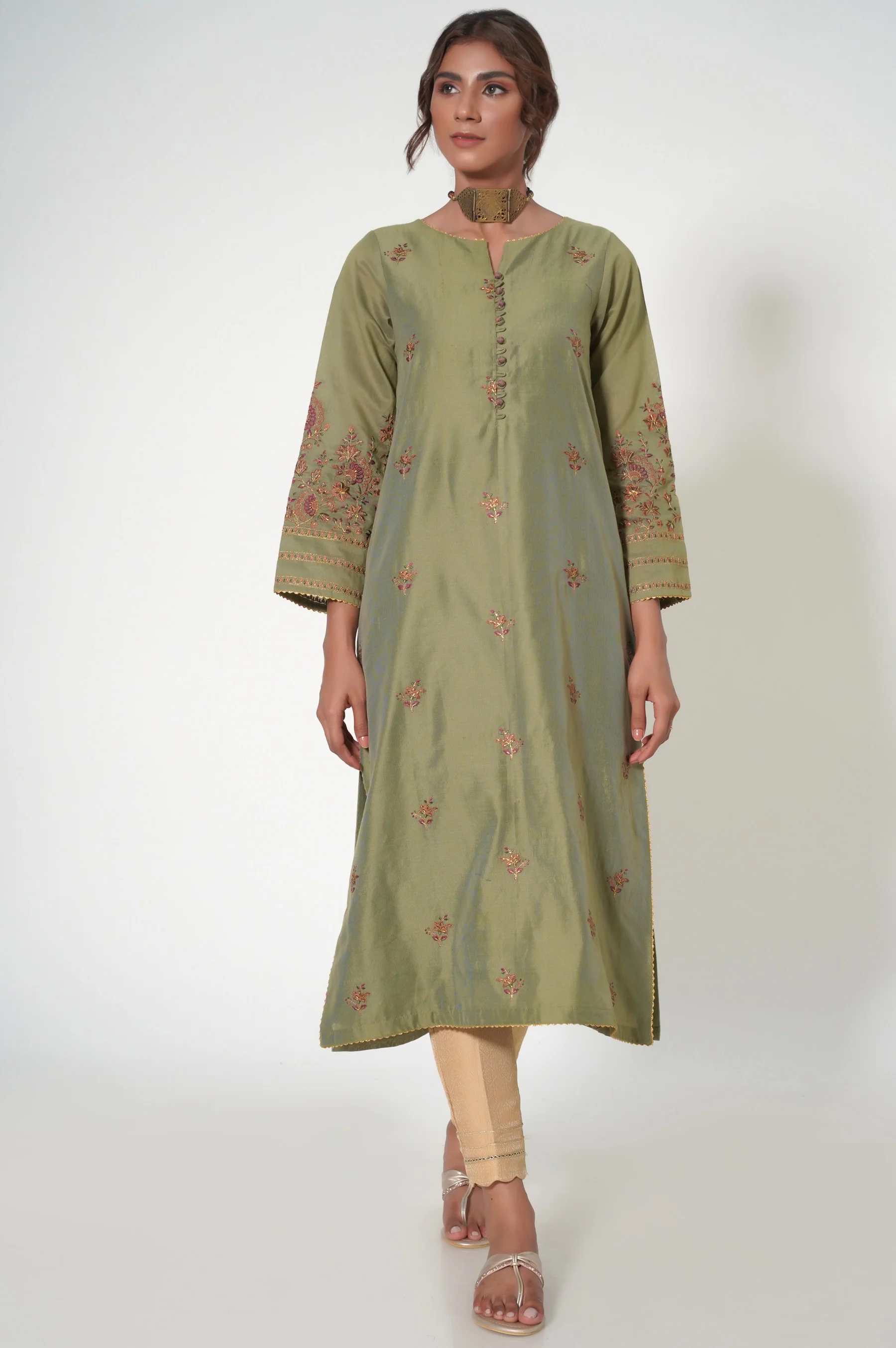 Stitched 1 Piece Cotton Net Embroidered Shirt