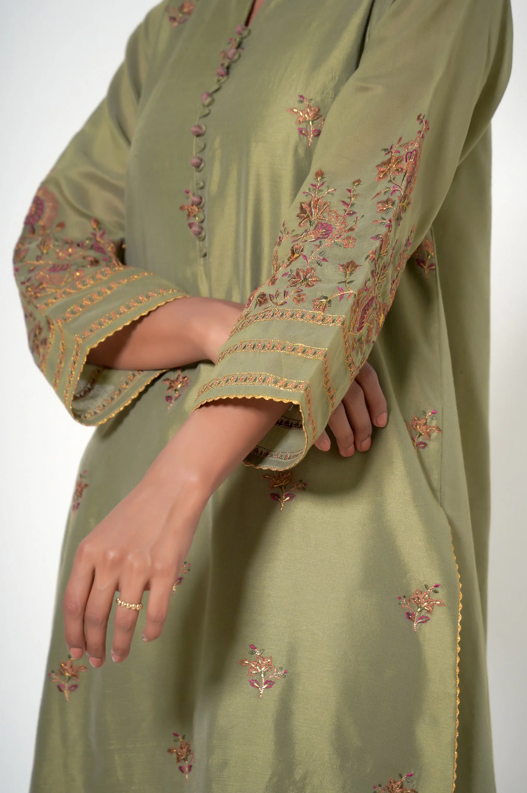 Stitched 1 Piece Cotton Net Embroidered Shirt - Image 3