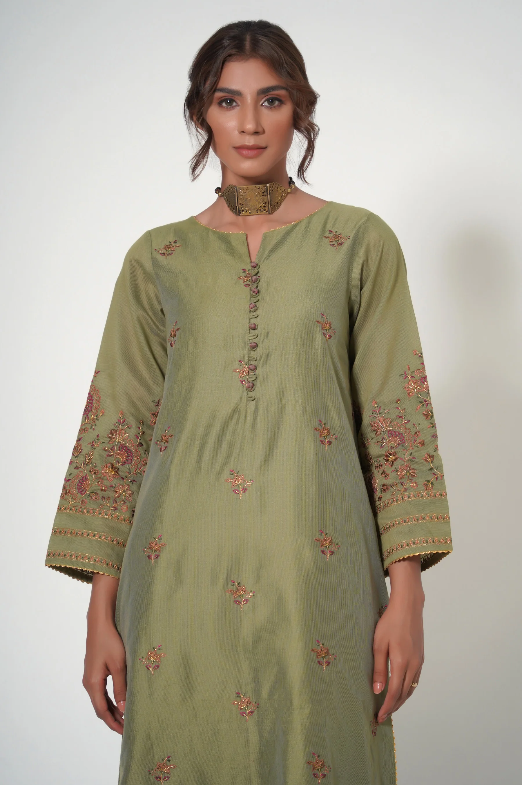 Stitched 1 Piece Cotton Net Embroidered Shirt - Image 4