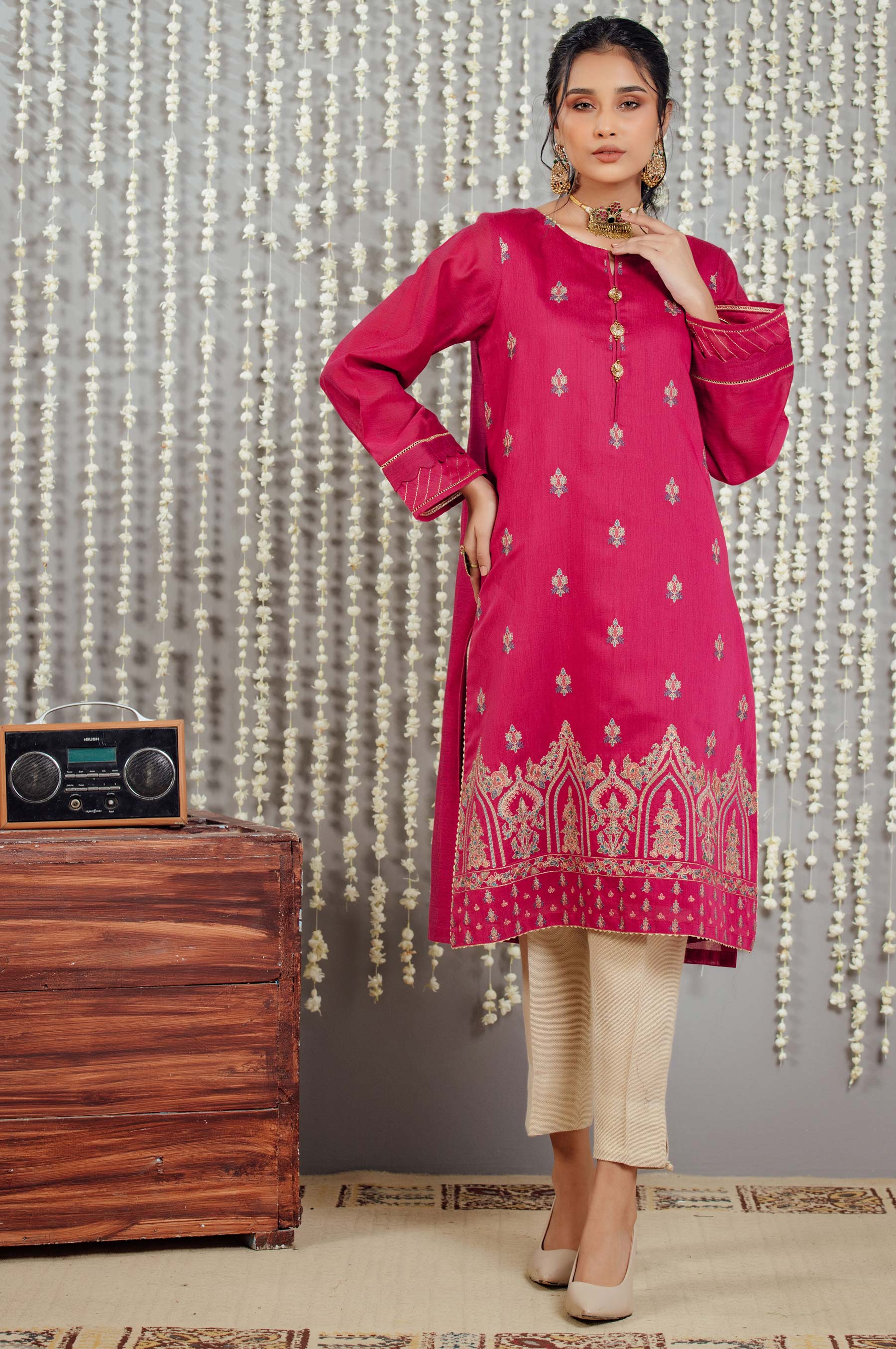 Stitched 1 Piece Cotton Net Embroidered Shirt