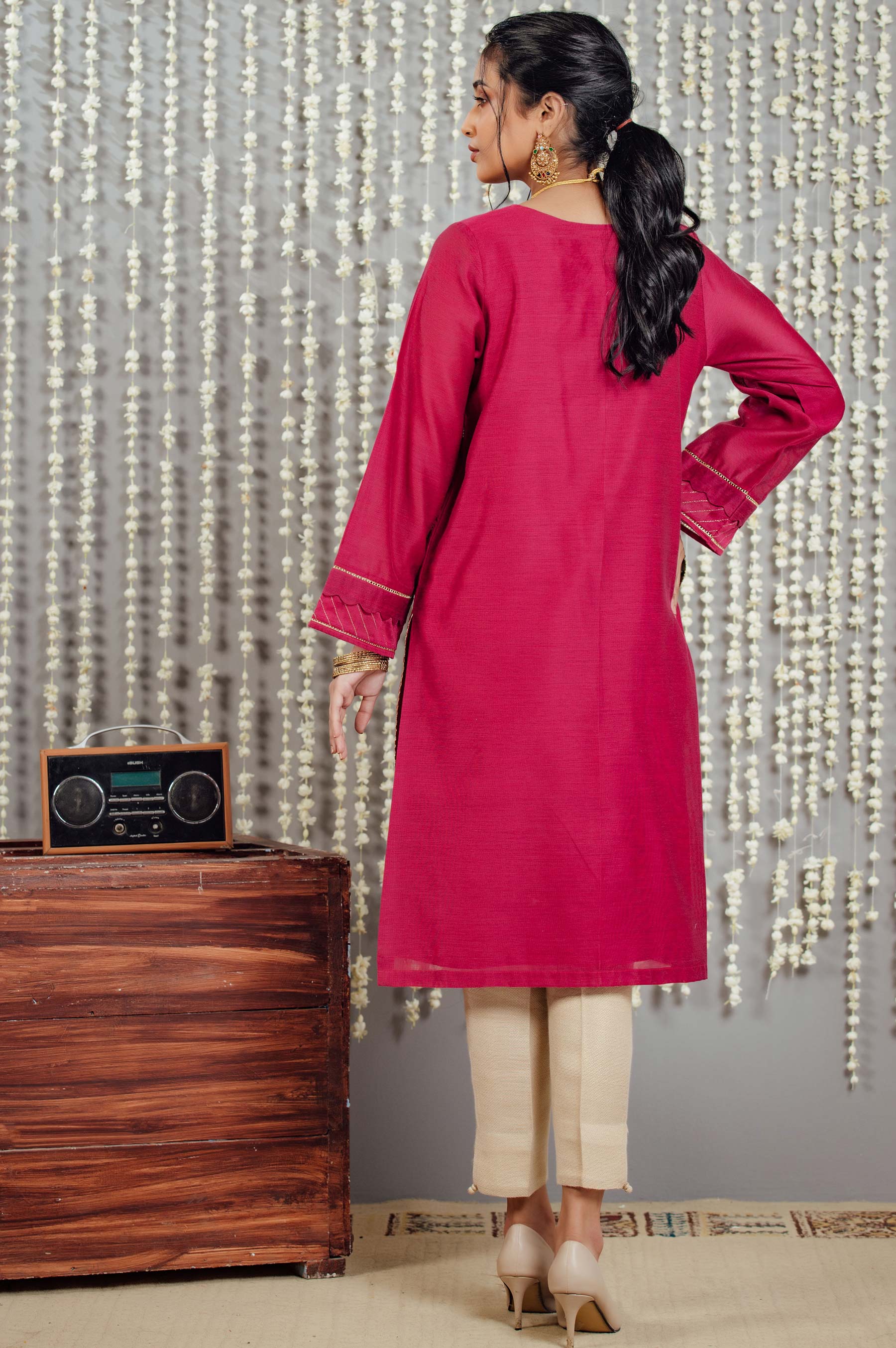 Stitched 1 Piece Cotton Net Embroidered Shirt - Image 2