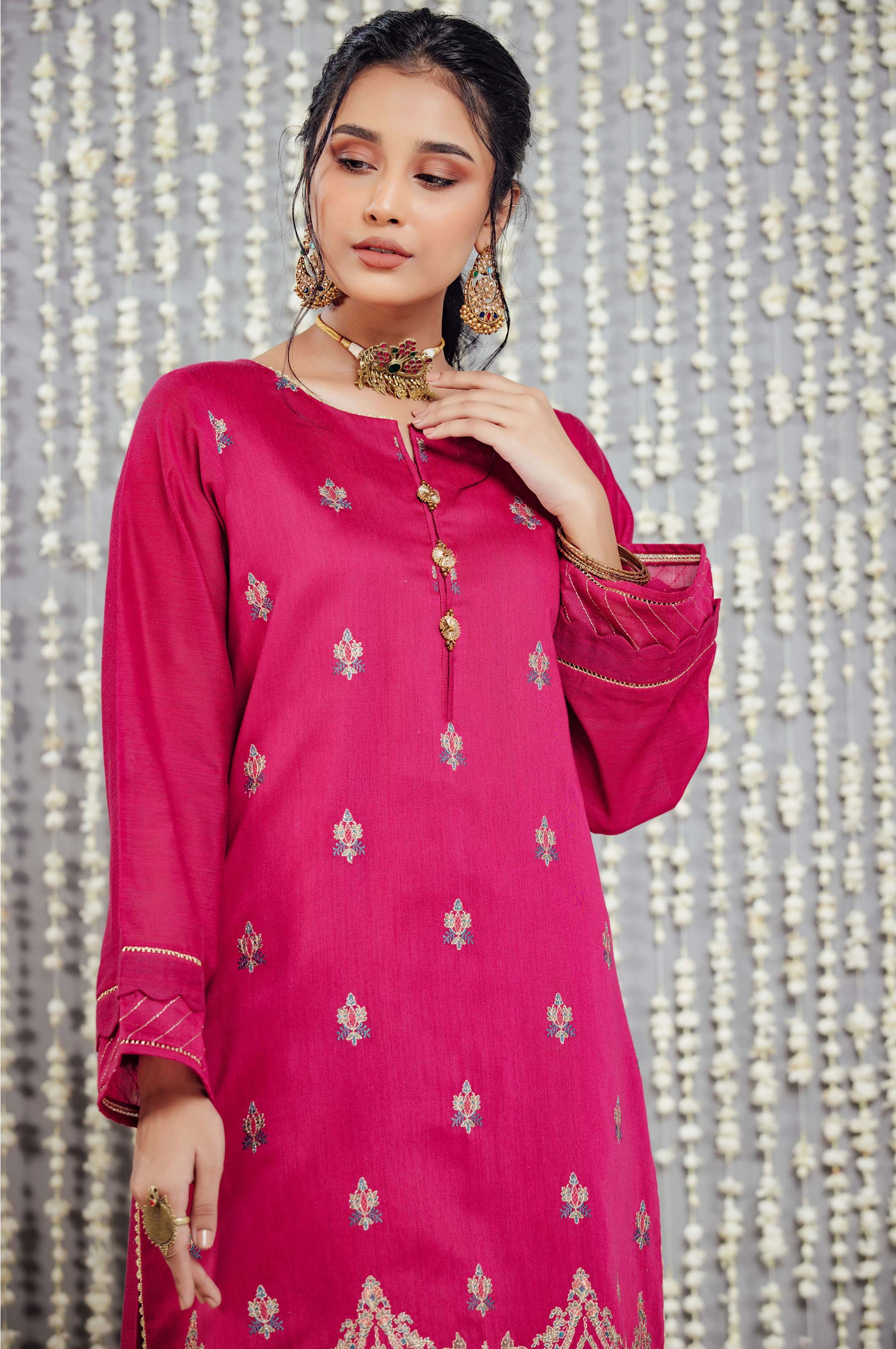 Stitched 1 Piece Cotton Net Embroidered Shirt - Image 3
