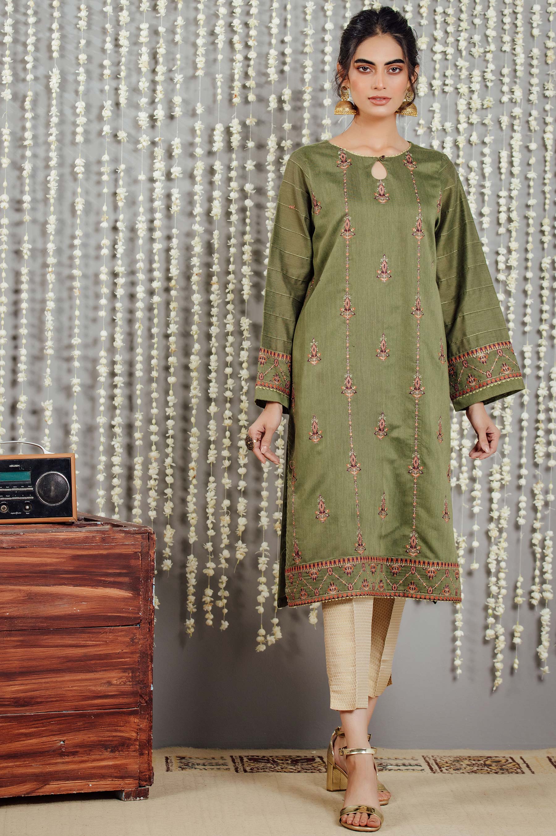 Stitched 1 Piece Cotton Net Embroidered Shirt - Image 2