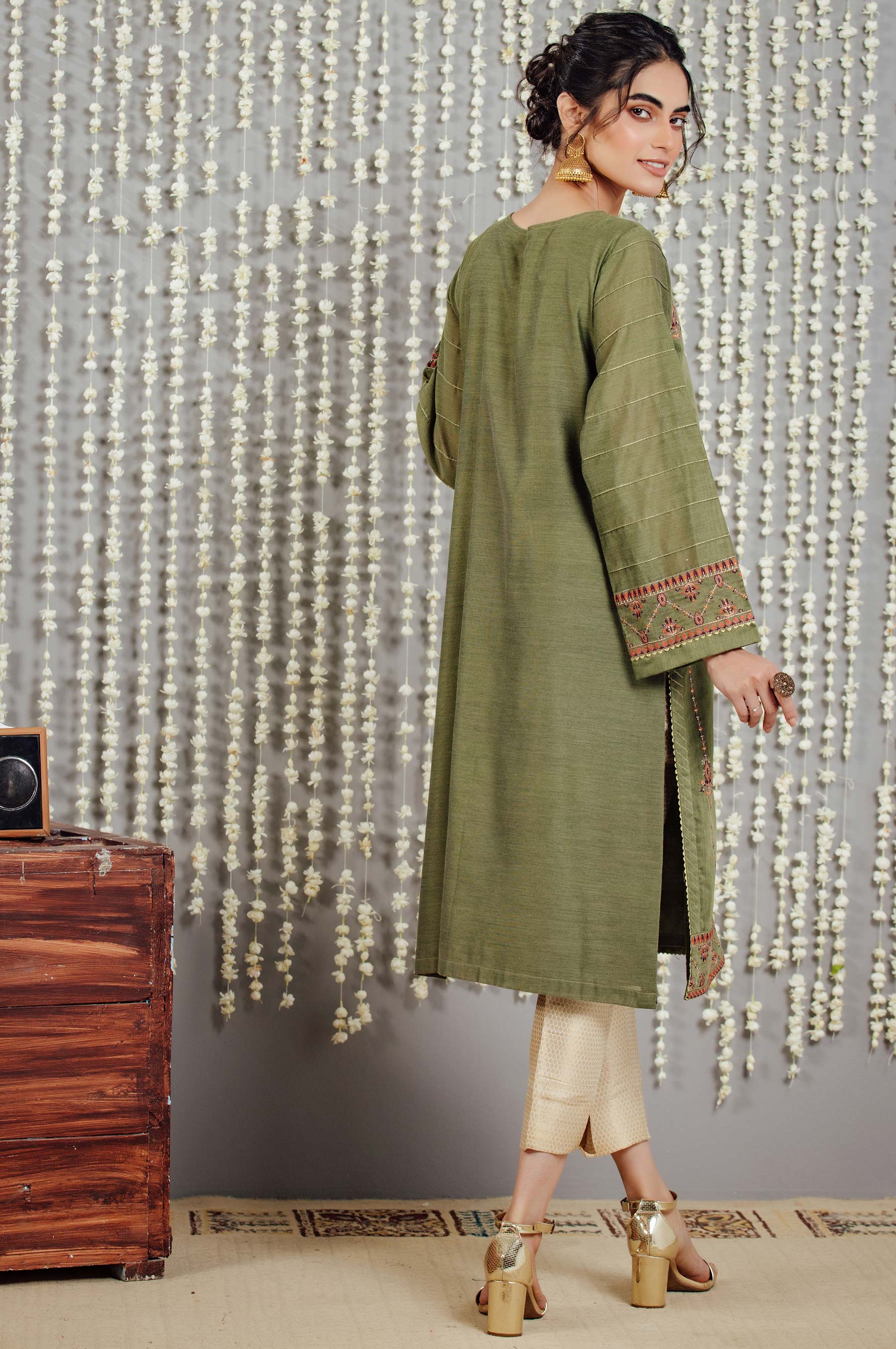 Stitched 1 Piece Cotton Net Embroidered Shirt - Image 3