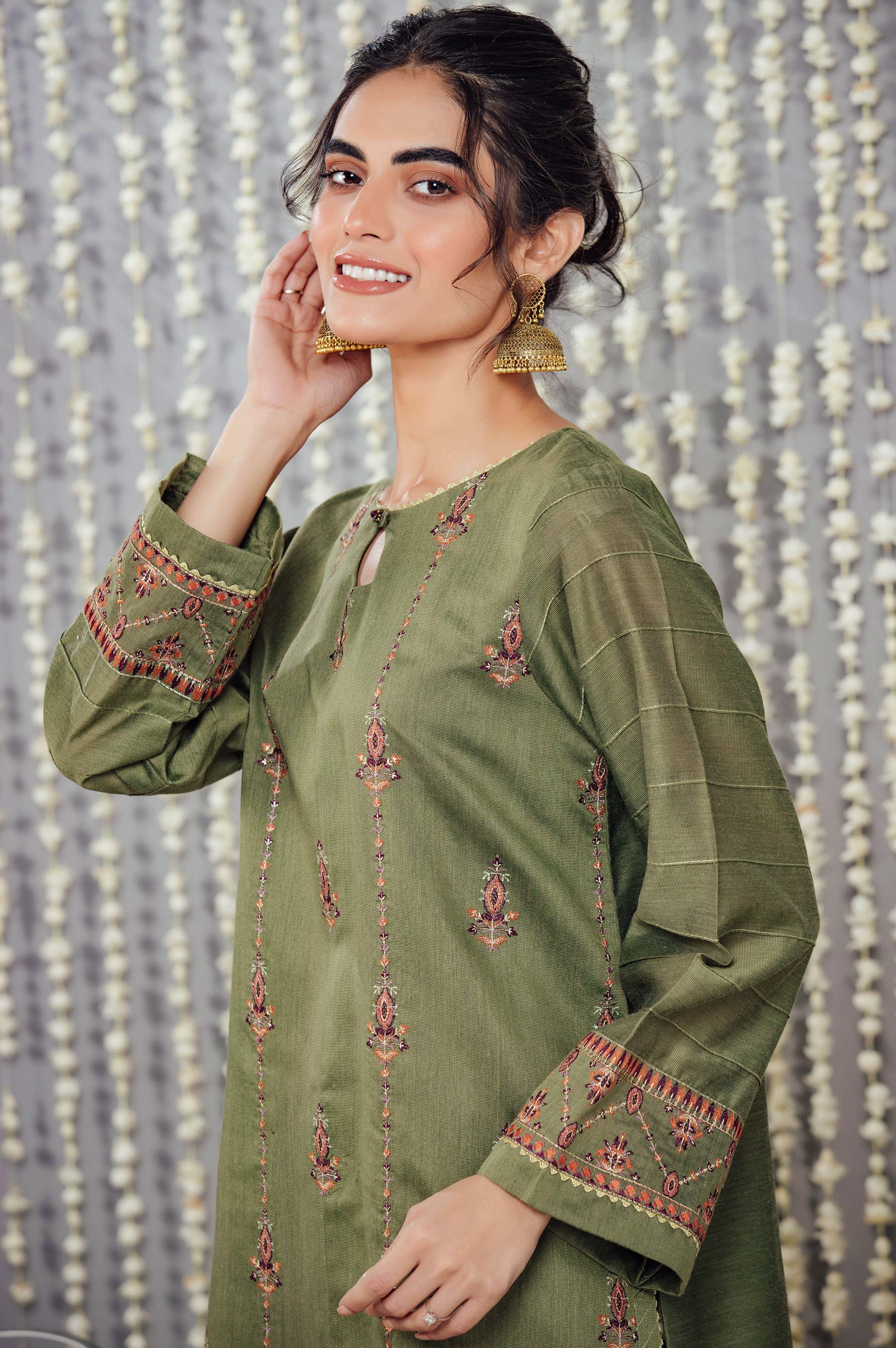 Stitched 1 Piece Cotton Net Embroidered Shirt - Image 4