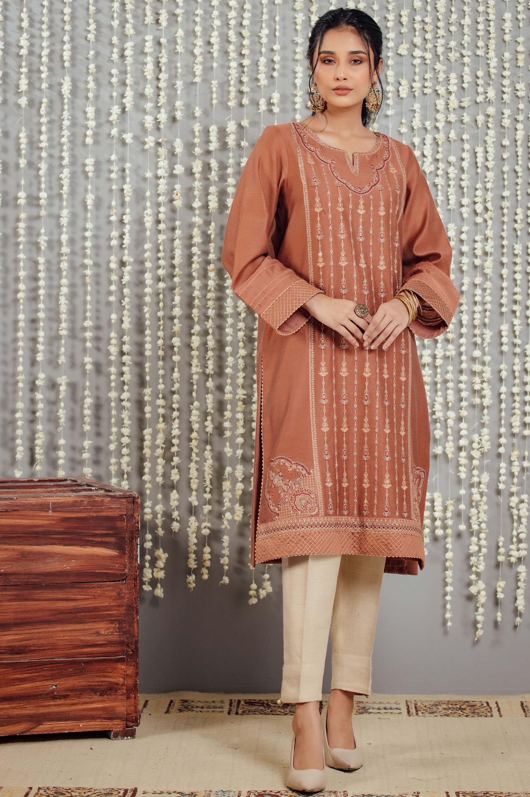Stitched 1 Piece Cotton Net Embroidered Shirt - Image 3