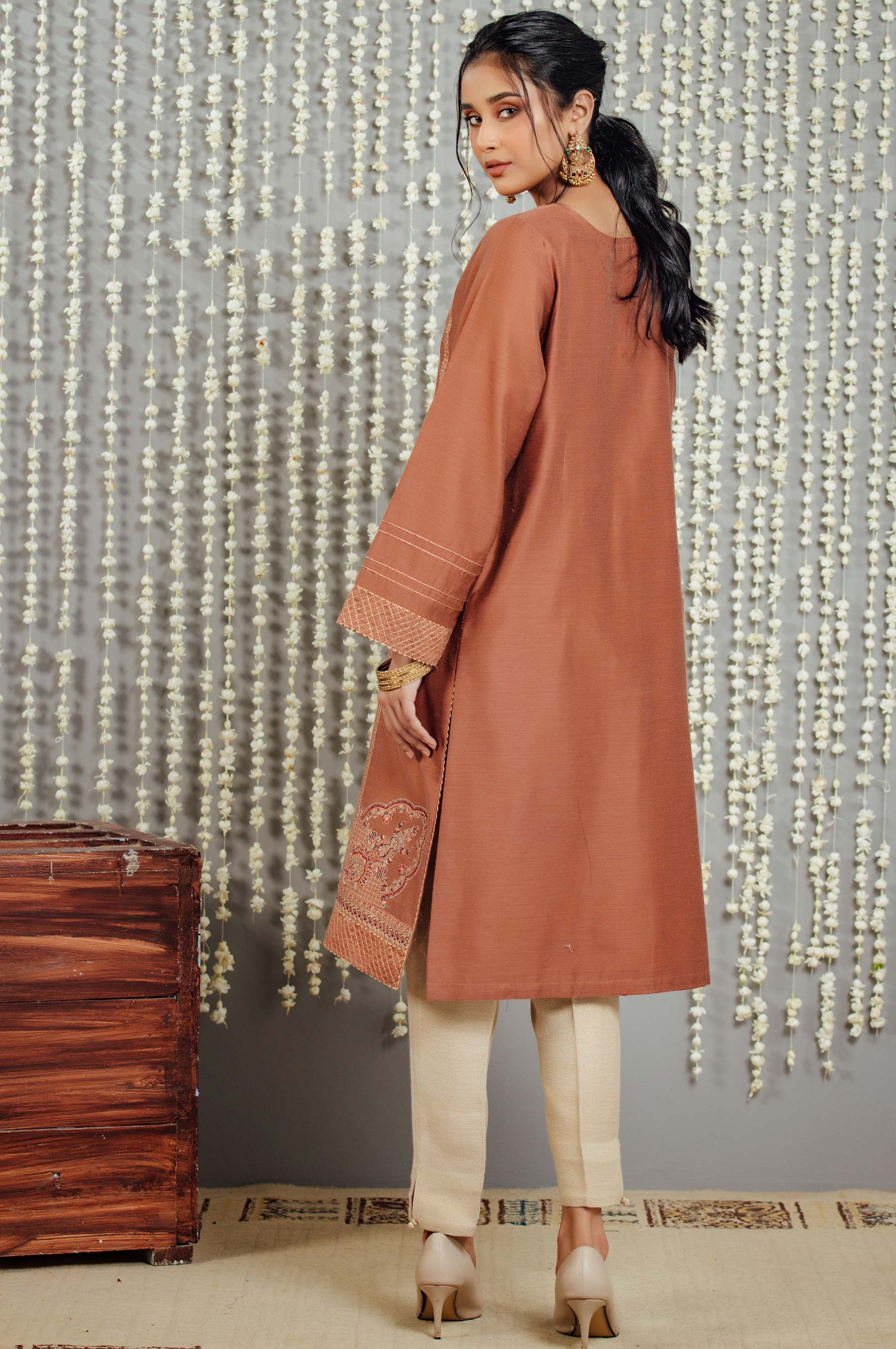 Stitched 1 Piece Cotton Net Embroidered Shirt - Image 4