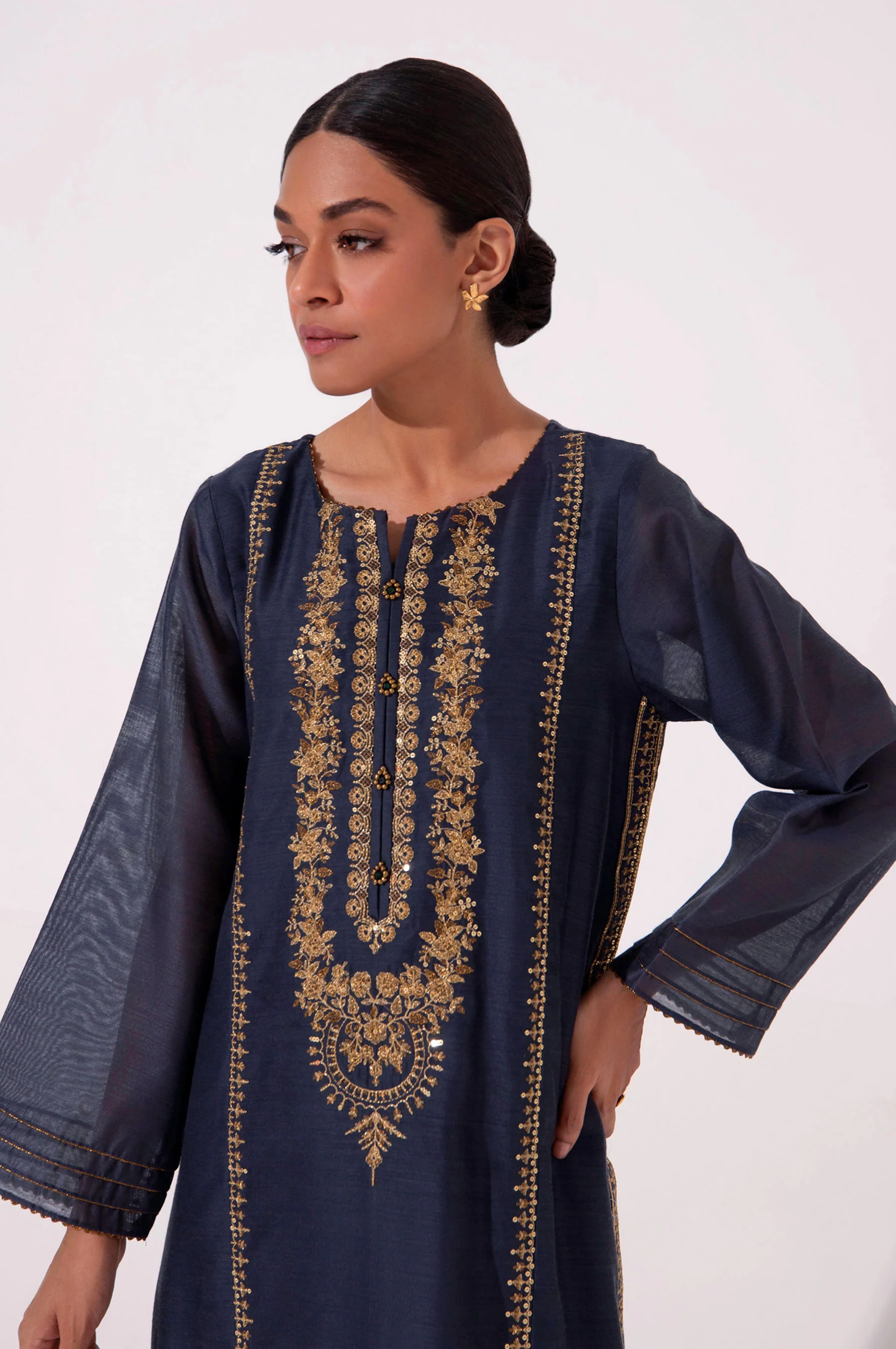 Stitched 1 Piece Cotton Net Embroidered Shirt - Image 4