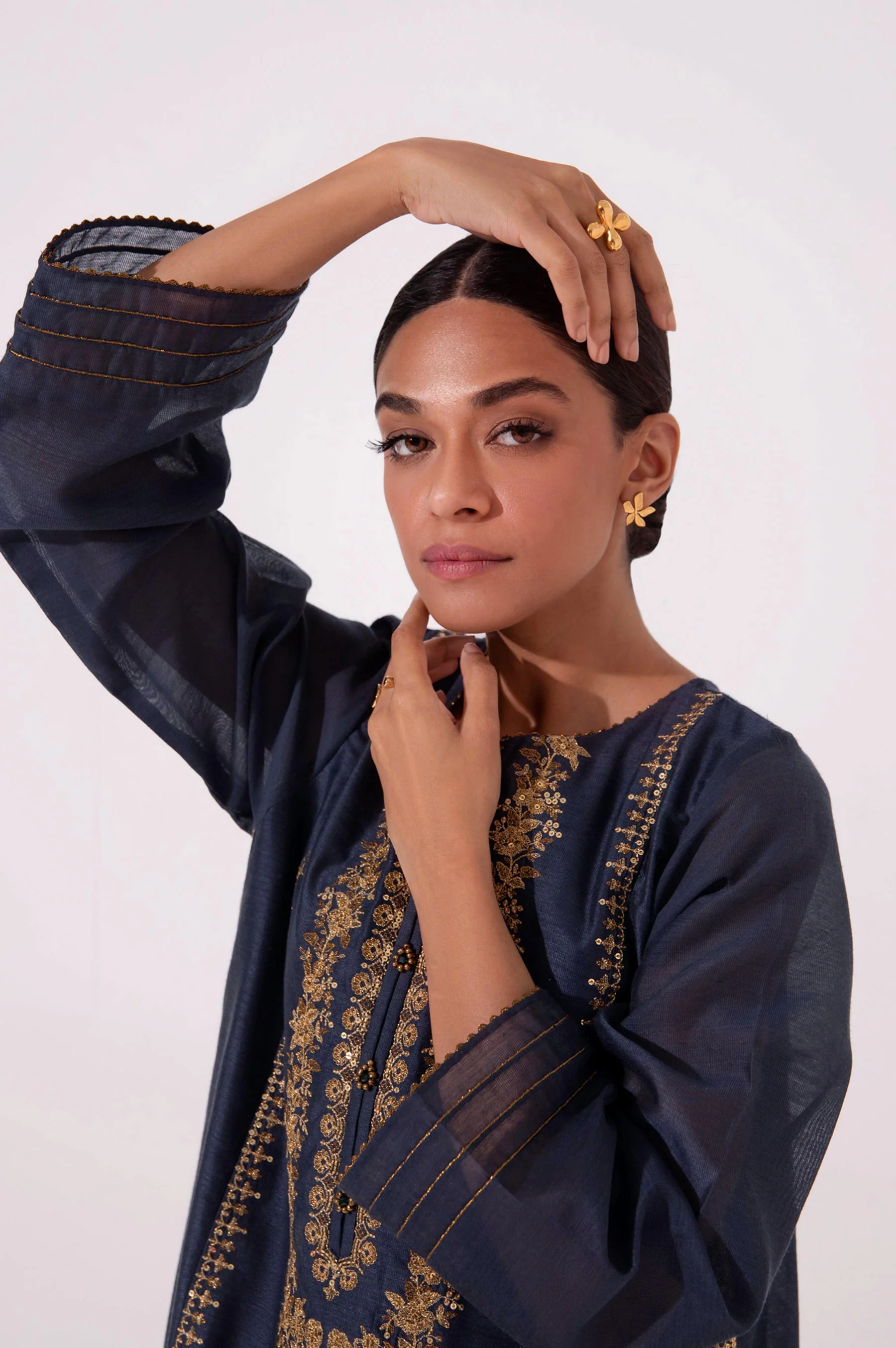 Stitched 1 Piece Cotton Net Embroidered Shirt - Image 6