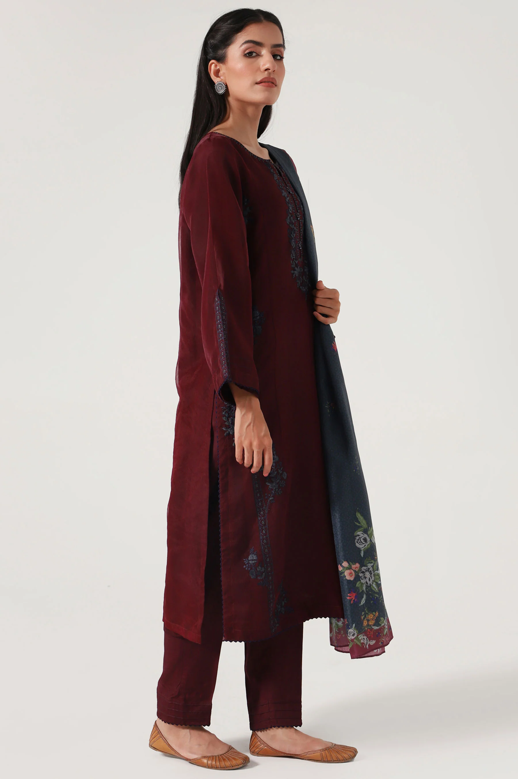 Stitched 2 Piece Cotton Net Embroidered Shirt - Image 4
