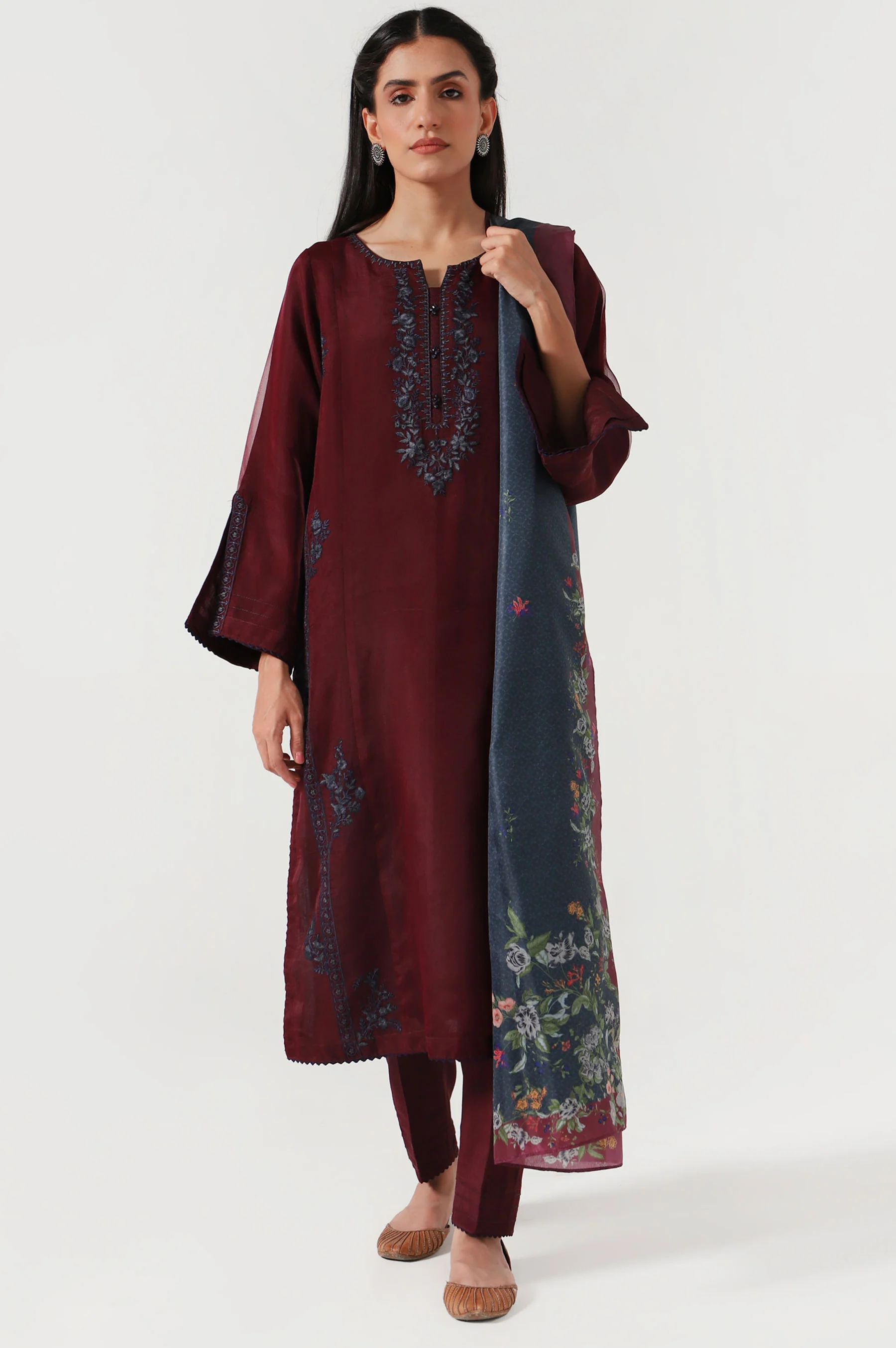 Stitched 2 Piece Cotton Net Embroidered Shirt - Image 5
