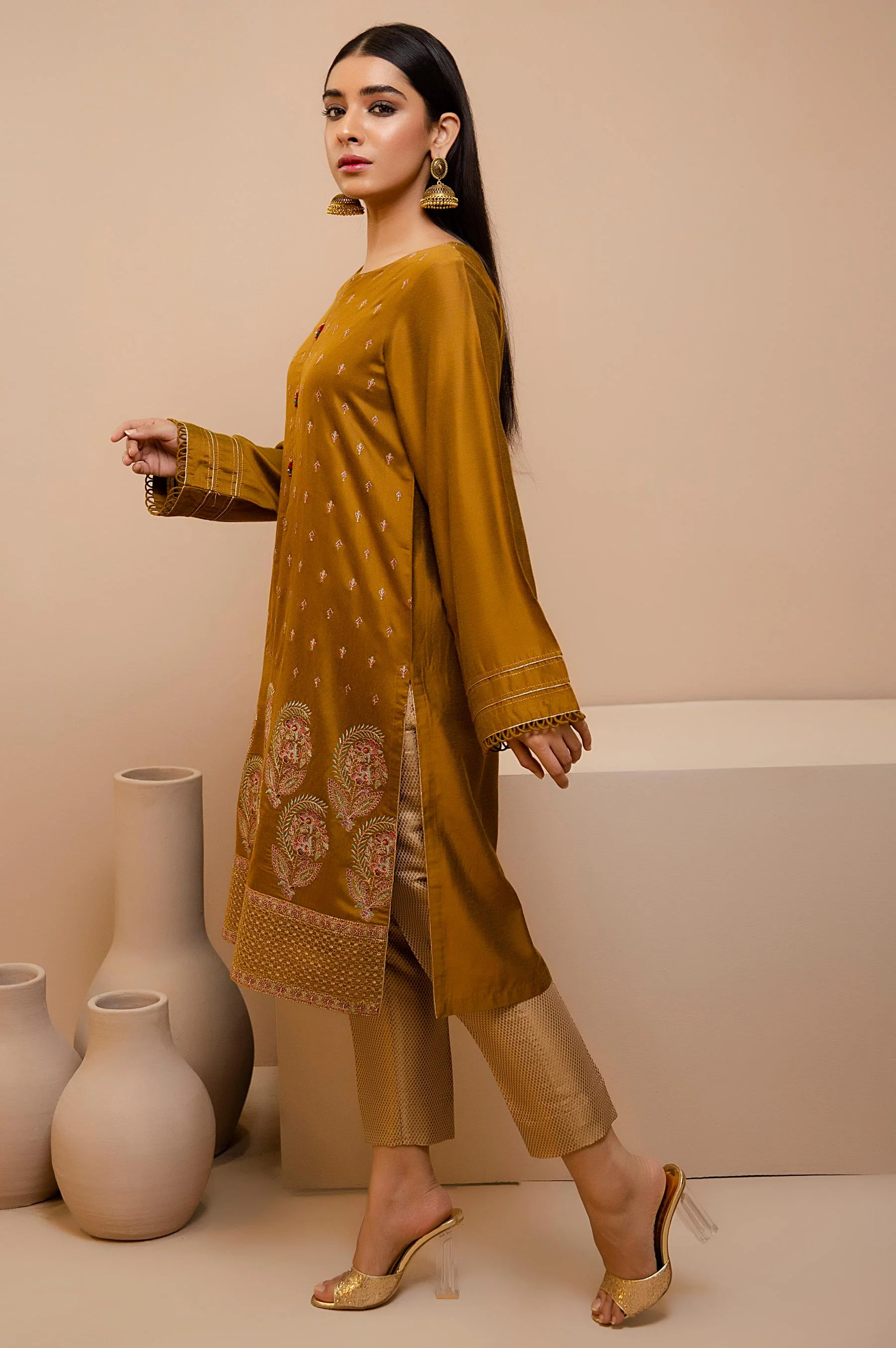 Stitched 1 Piece Cotton Silk Embroidered Shirt - Image 3