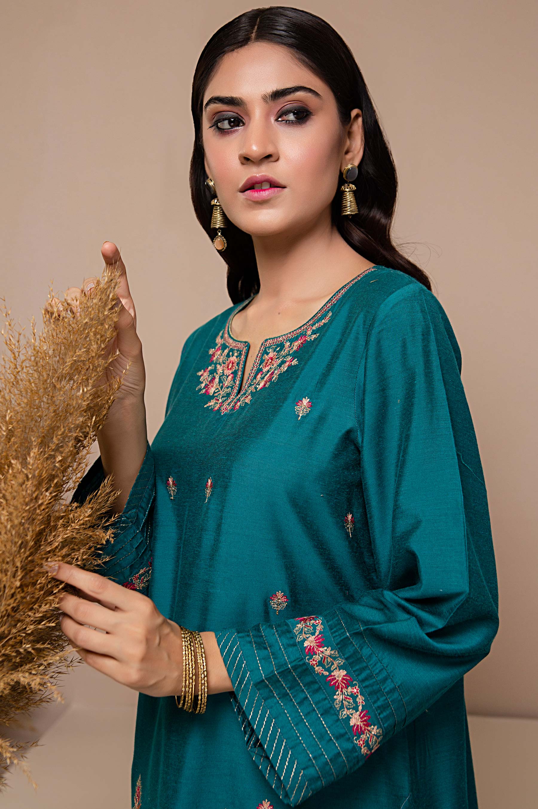 Stitched 1 Piece Cotton Silk Embroidered Shirt - Image 2